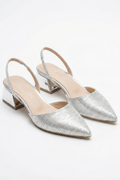 Reflets d’Instant – Gümüş Simli 5 cm Sivri Burun Slingback Topuklu Ayakkabı