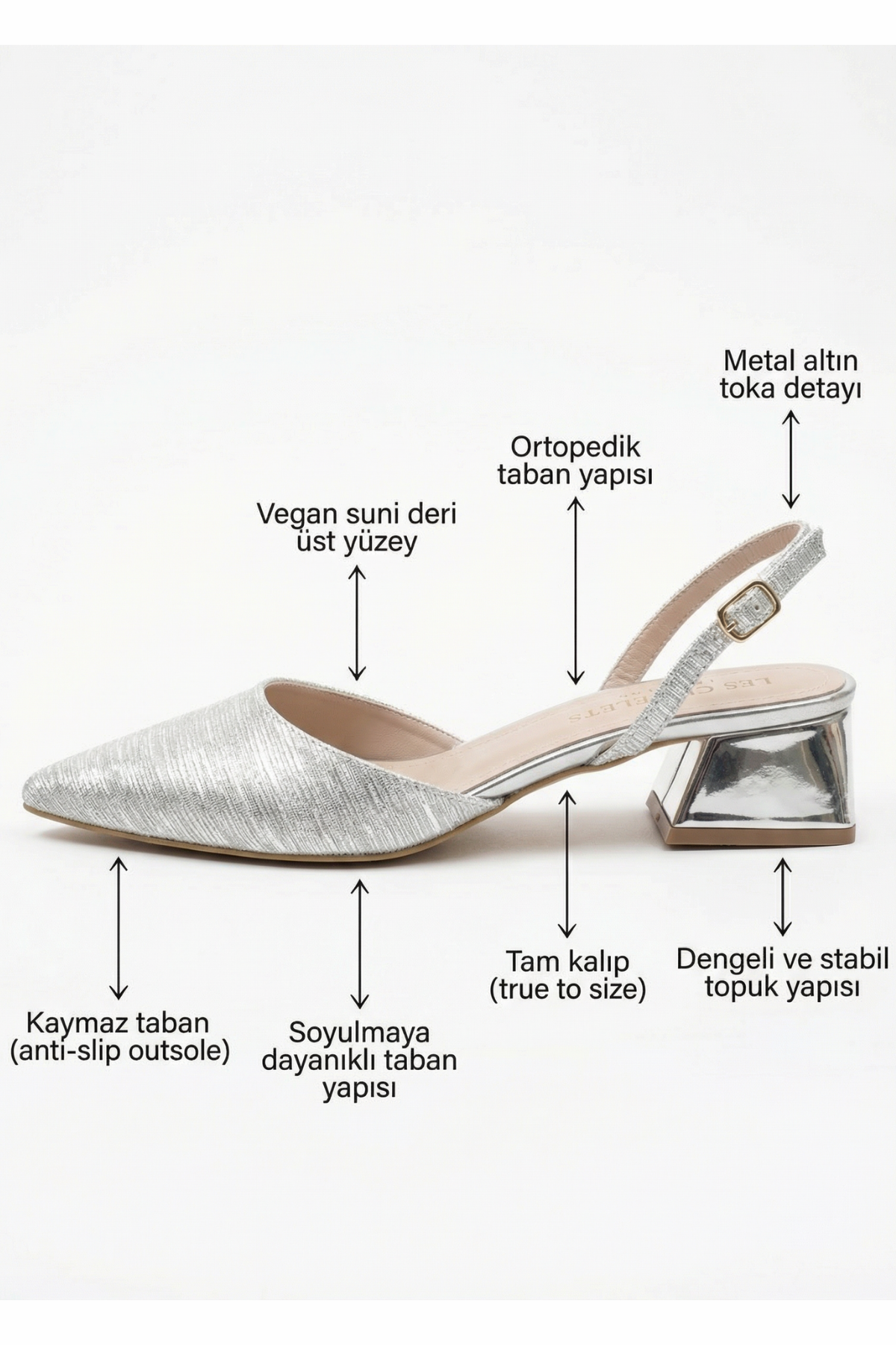 Reflets d’Instant – Gümüş Simli 5 cm Sivri Burun Slingback Topuklu Ayakkabı