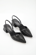 Reflets d’Instant – Siyah Simli 5 cm Sivri Burun Slingback Topuklu Ayakkabı