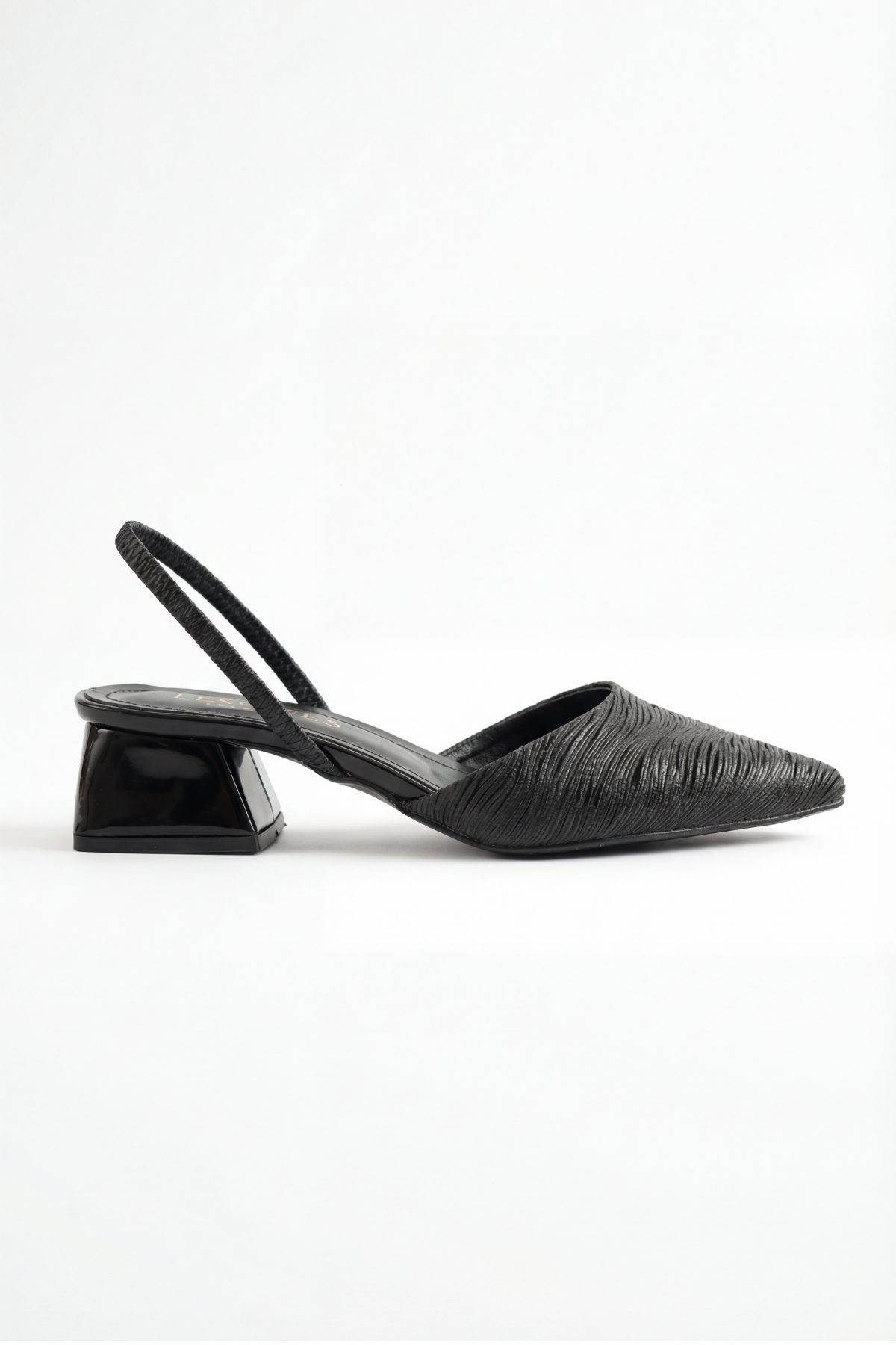 Reflets d’Instant – Siyah Simli 5 cm Sivri Burun Slingback Topuklu Ayakkabı