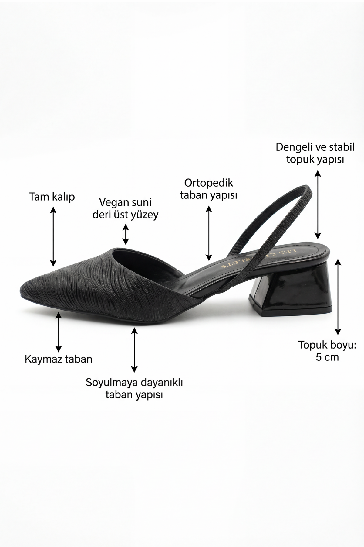 Reflets d’Instant – Siyah Simli 5 cm Sivri Burun Slingback Topuklu Ayakkabı