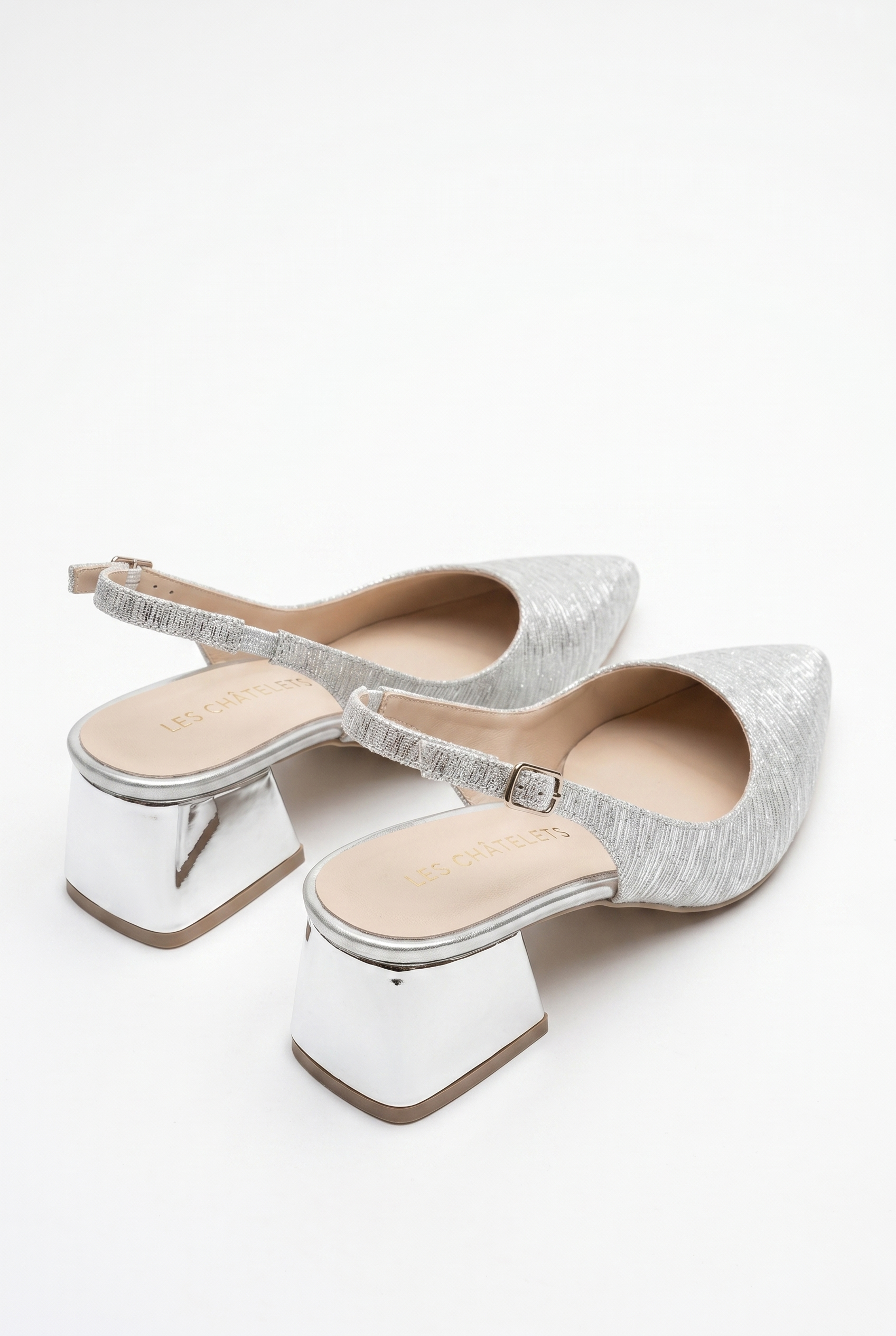 Reflets d’Instant – Gümüş Simli 5 cm Sivri Burun Slingback Topuklu Ayakkabı