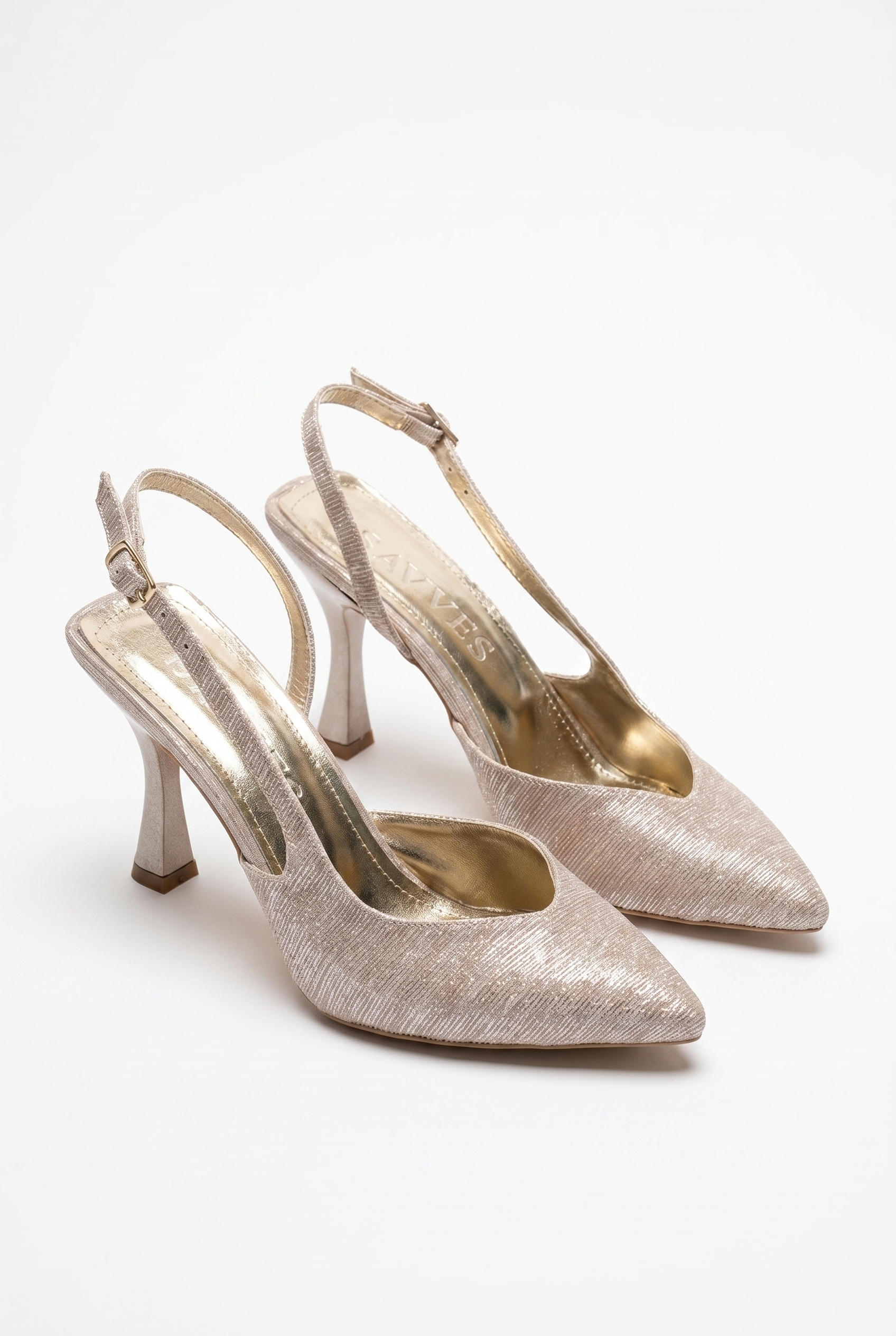 Éclat de Nuit Gold Simli Stiletto Topuklu Ayakkabı – 9 cm | Sivri Burun Slingback