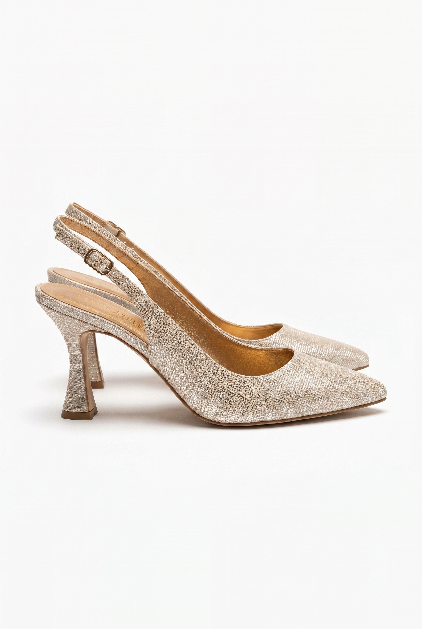 Éclat de Nuit Gold Simli Stiletto Topuklu Ayakkabı – 9 cm | Sivri Burun Slingback