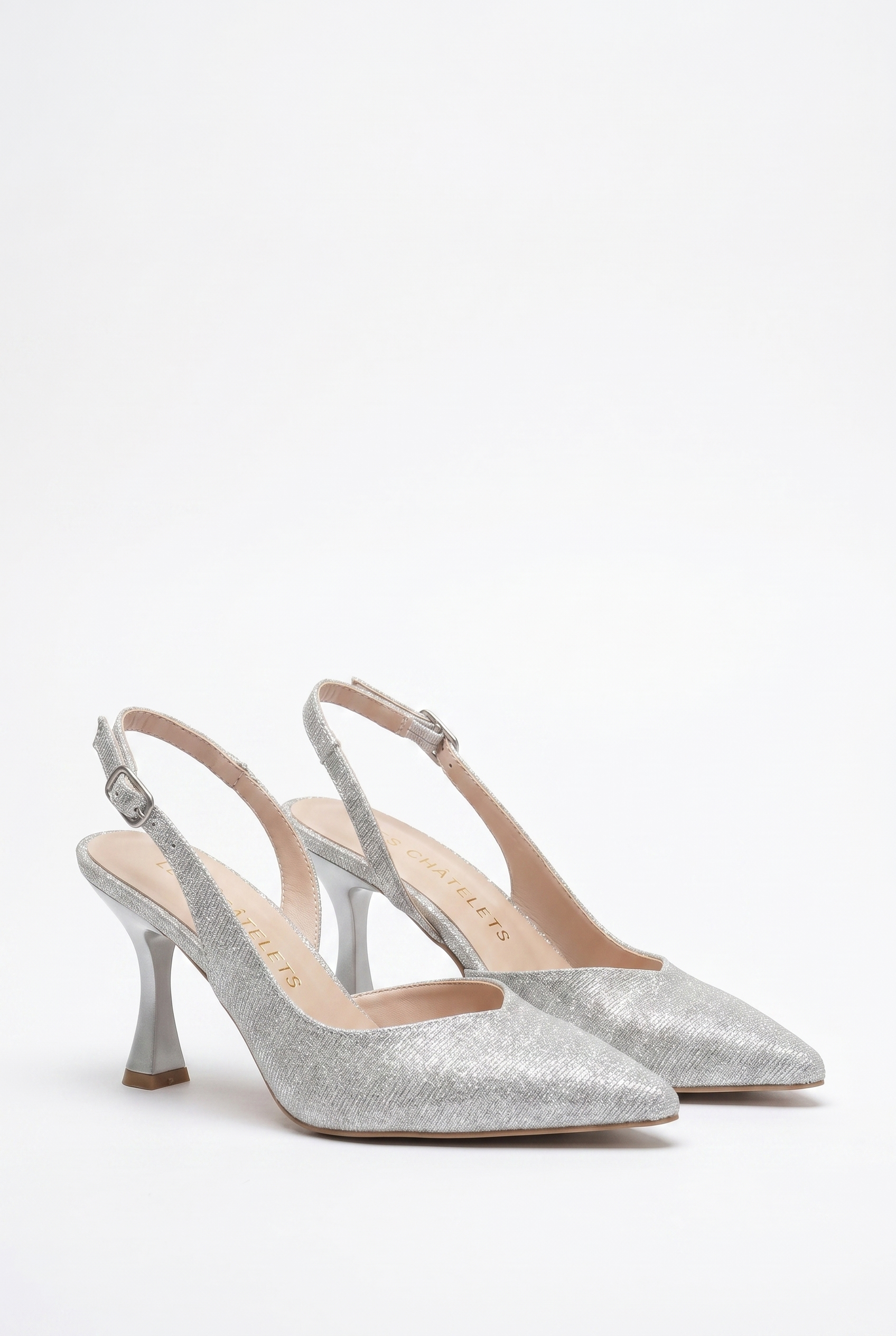 Éclat de Nuit Gümüş Simli Stiletto Topuklu Ayakkabı – 9 cm | Sivri Burun Slingback