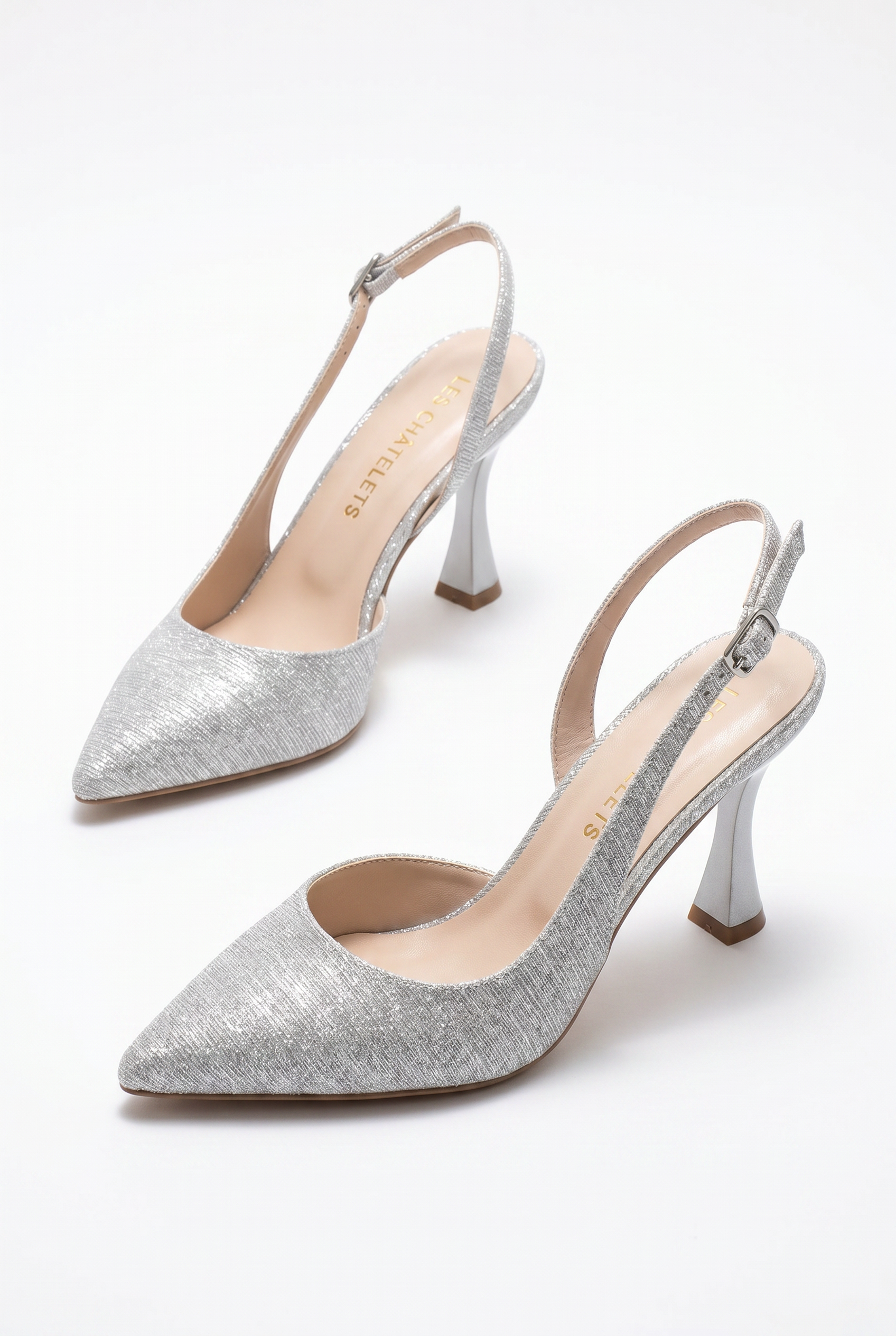 Éclat de Nuit Gümüş Simli Stiletto Topuklu Ayakkabı – 9 cm | Sivri Burun Slingback
