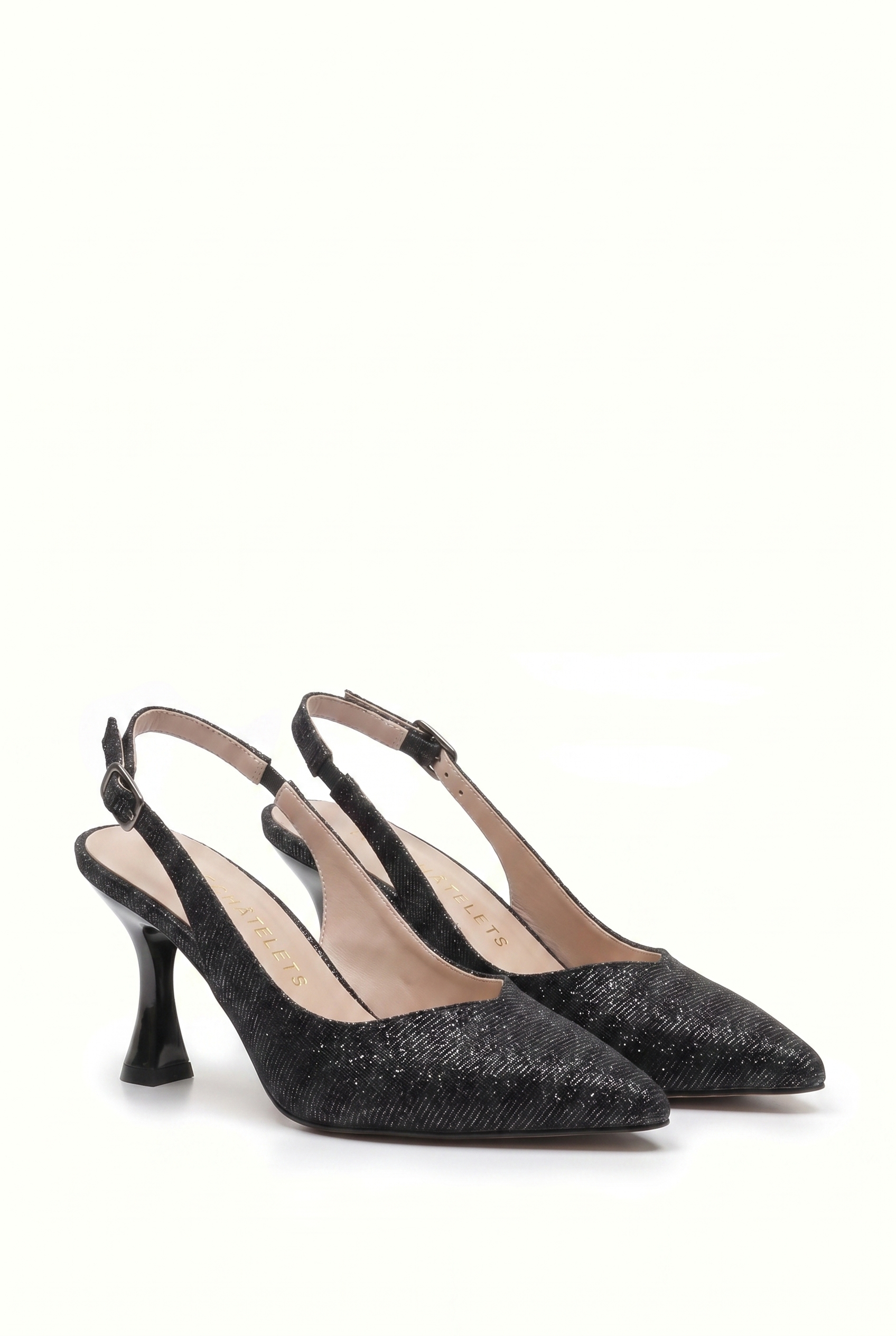 Éclat de Nuit Siyah Simli Stiletto Topuklu Ayakkabı – 9 cm | Sivri Burun Slingback