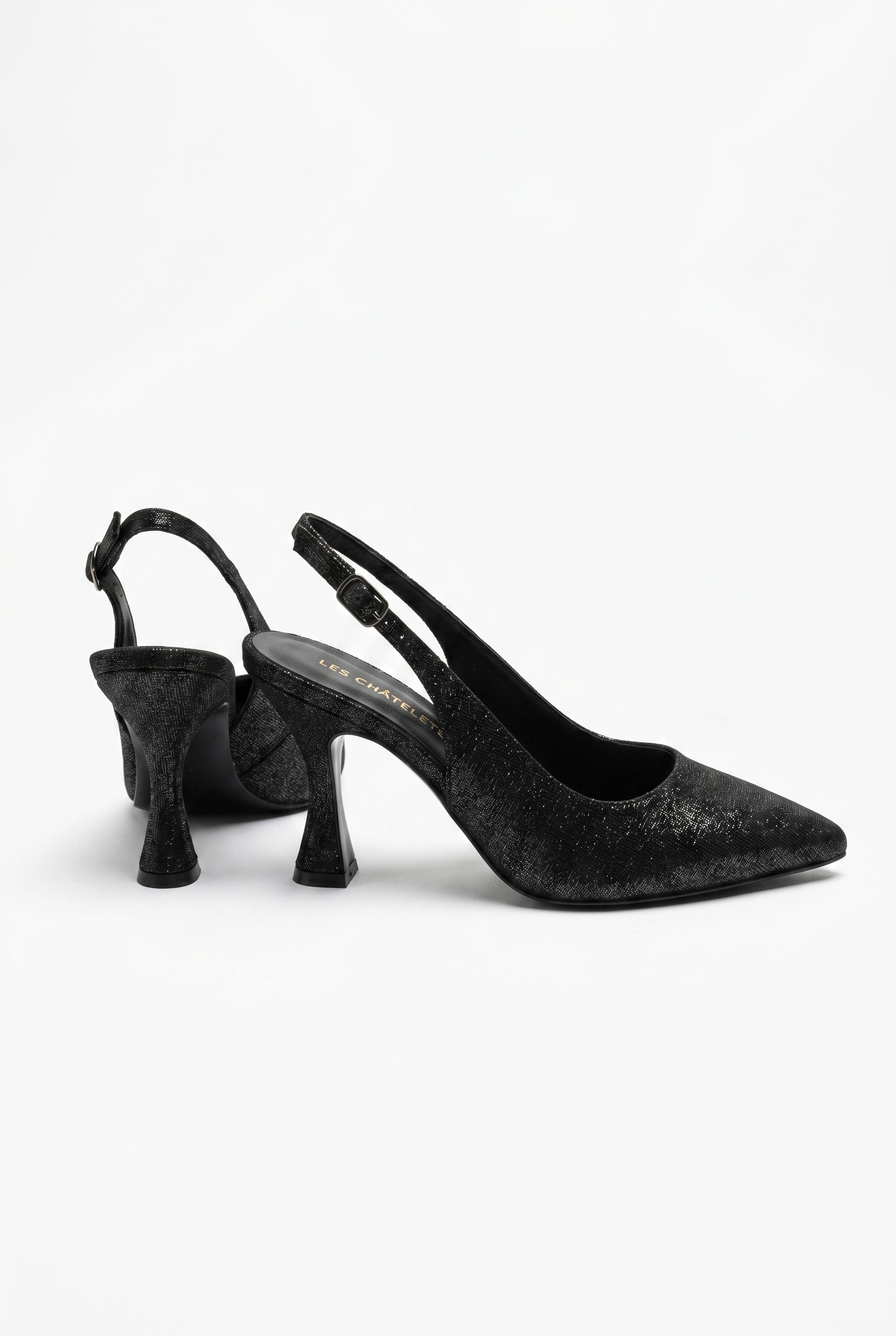Éclat de Nuit Siyah Simli Stiletto Topuklu Ayakkabı – 9 cm | Sivri Burun Slingback