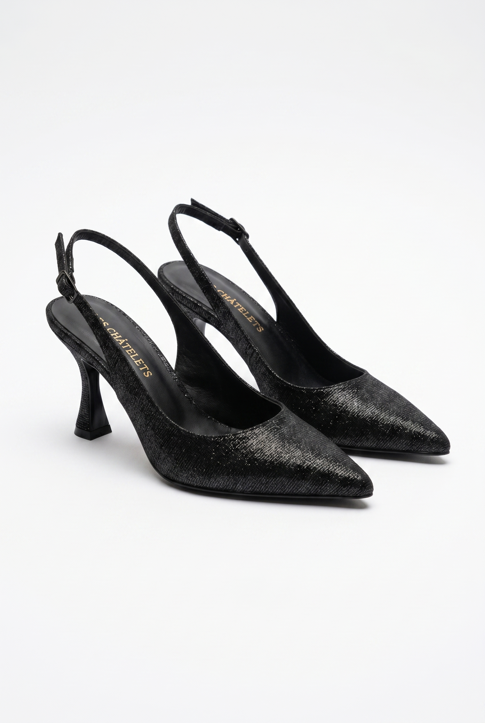 Éclat de Nuit Siyah Simli Stiletto Topuklu Ayakkabı – 9 cm | Sivri Burun Slingback
