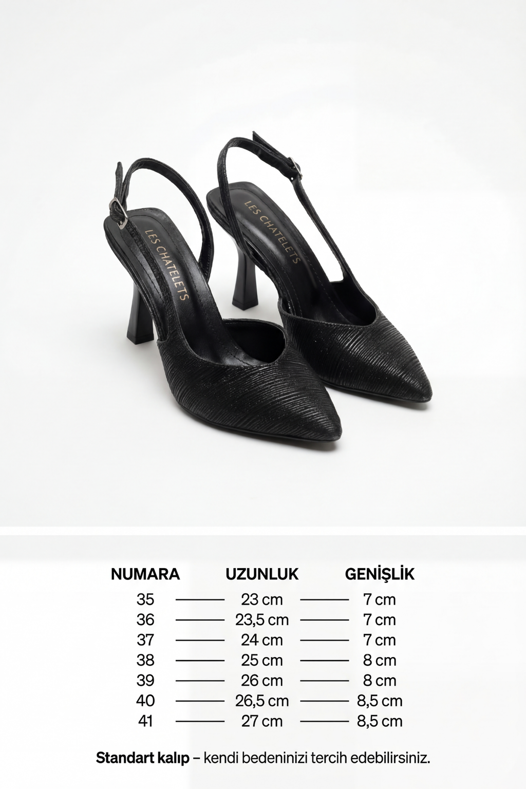 Reflets d’Instant – Siyah Simli 9 cm Sivri Burun Slingback Topuklu Ayakkabı