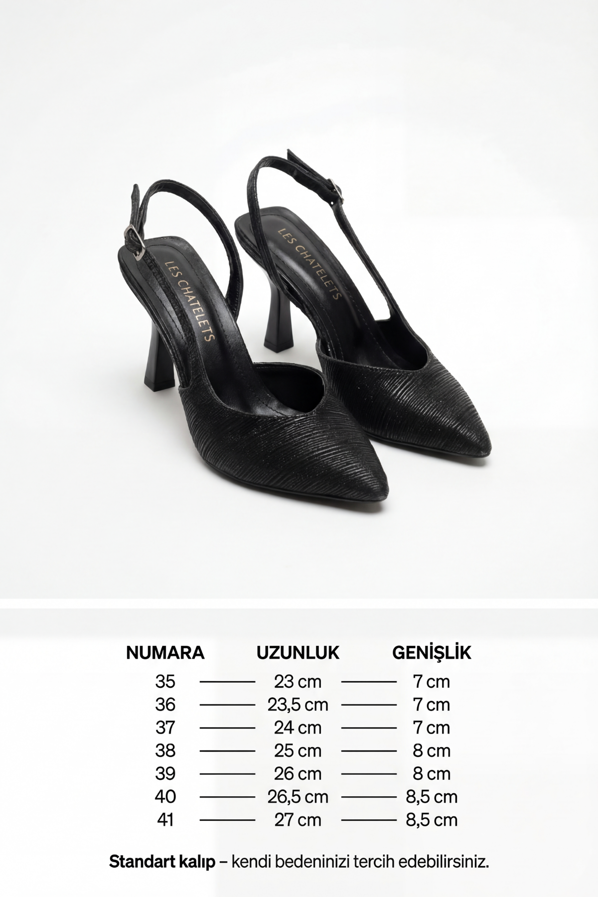 Reflets d’Instant – Siyah Simli 9 cm Sivri Burun Slingback Topuklu Ayakkabı