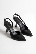 Reflets d’Instant – Siyah Simli 9 cm Sivri Burun Slingback Topuklu Ayakkabı
