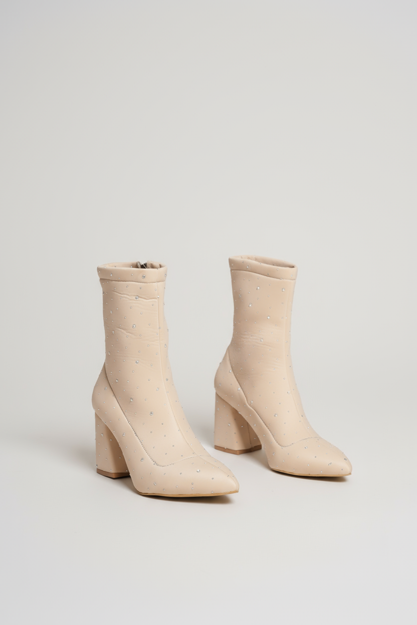 Brielfy Lumière Taş Detaylı Streç Topuklu Bot Bej