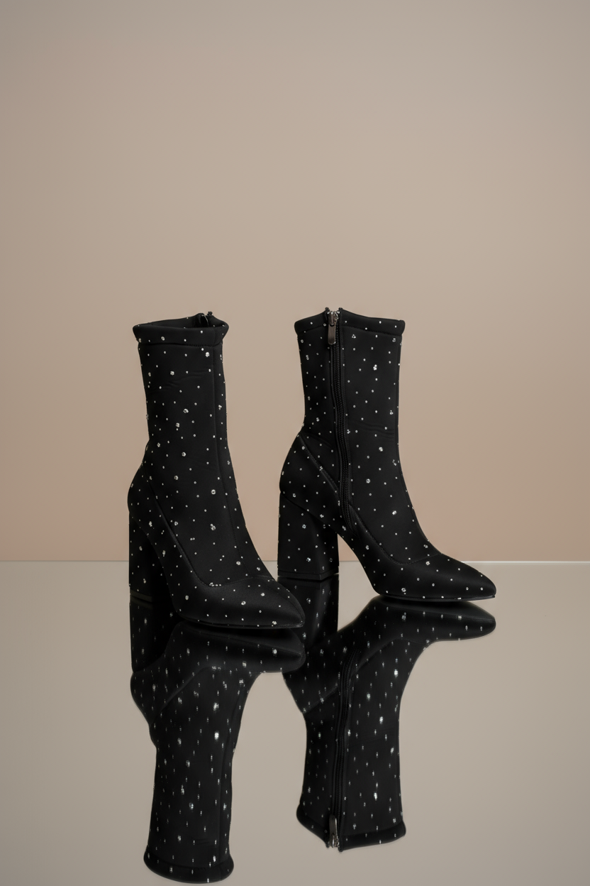 Brielfy Lumière Siyah Taş Detaylı Streç Topuklu Bot