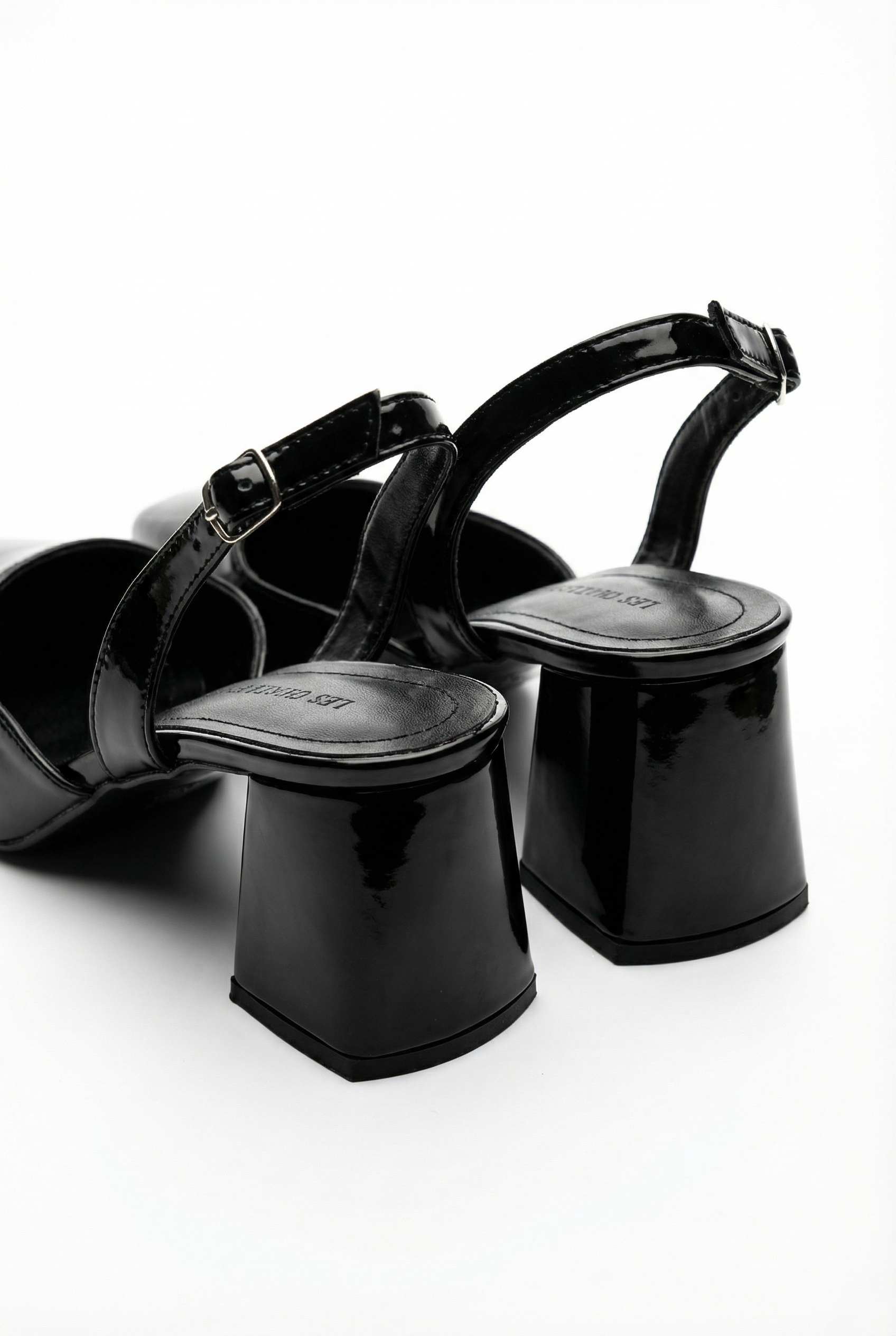 Décisions Nettes – Siyah Rugan 9 cm Kare Burun Slingback Topuklu Ayakkabı