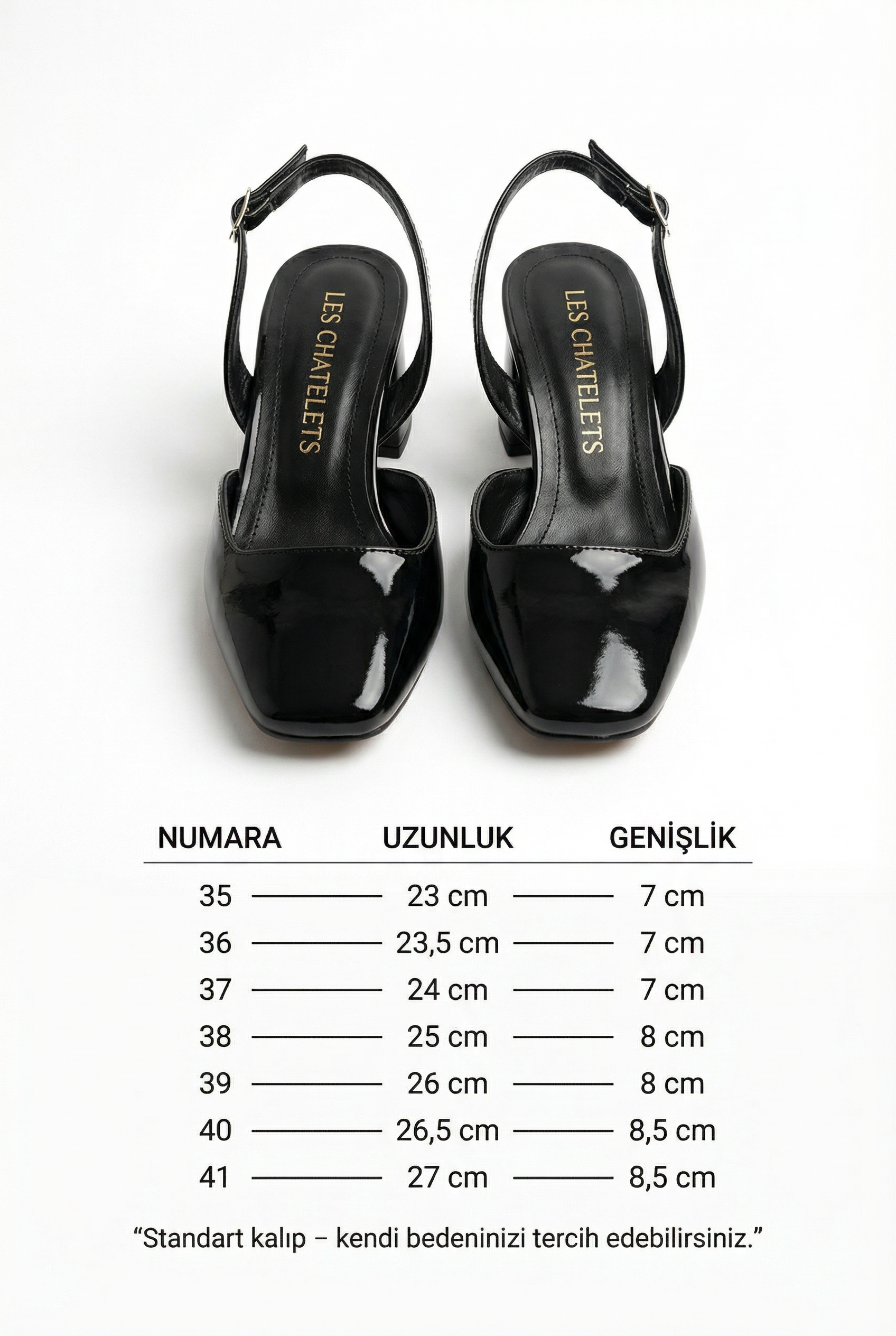 Décisions Nettes – Siyah Rugan 9 cm Kare Burun Slingback Topuklu Ayakkabı