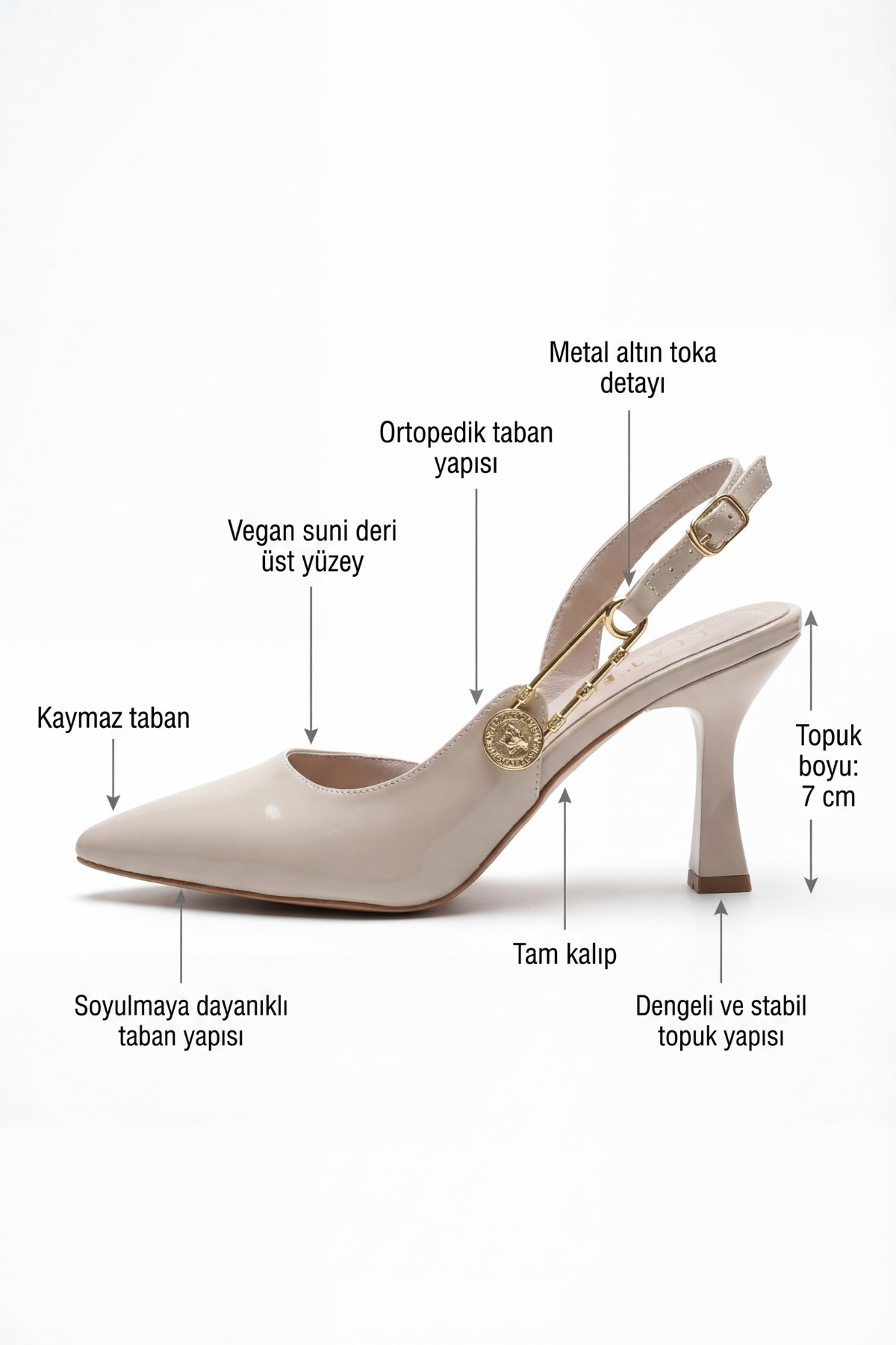 Les Souvenirs Portés Serisi Passage du Soir Bej Rugan 7 cm Sivri Burun Slingback Ayakkabı | Les Châtelets