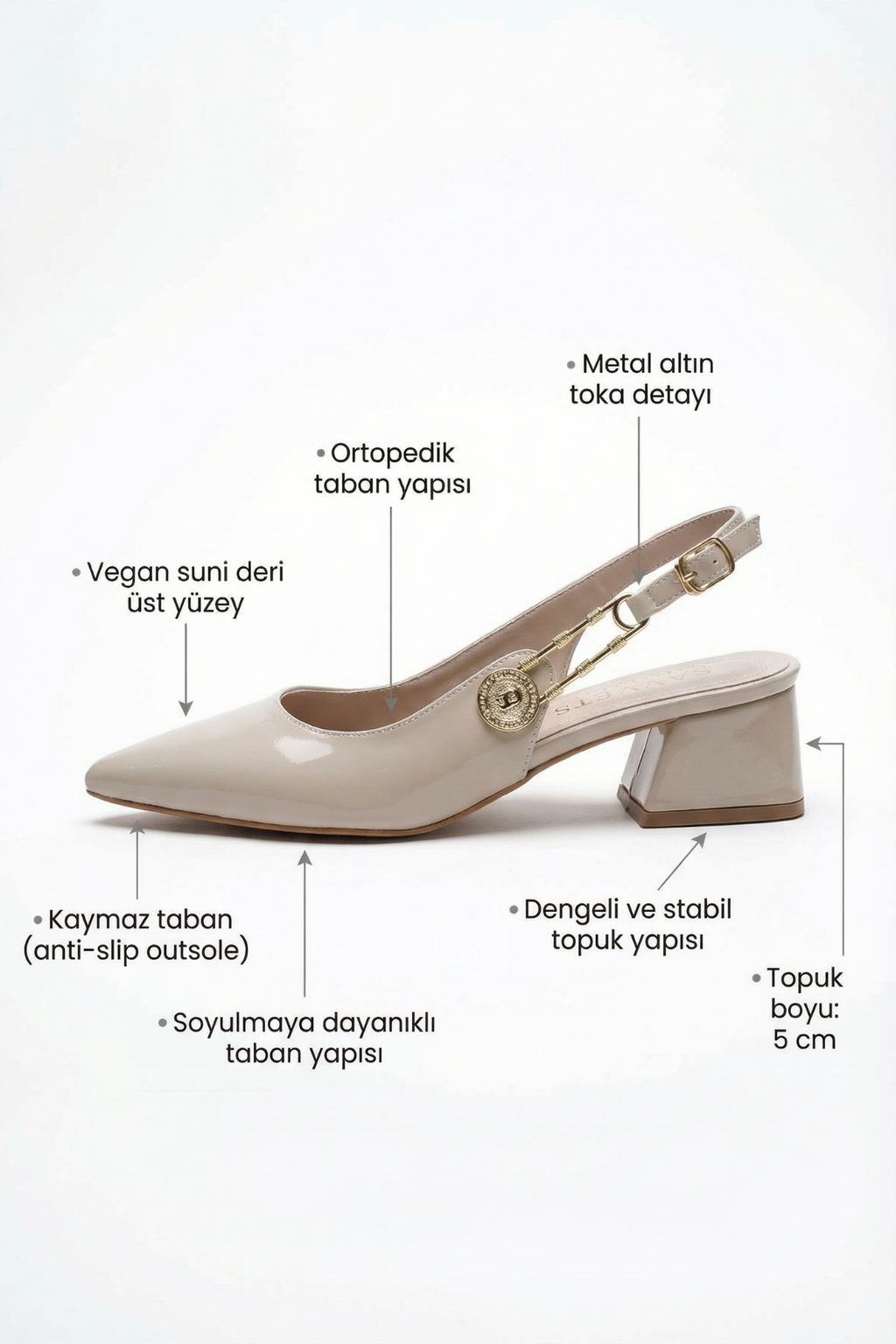 Les Souvenirs Portés Serisi Passage du Soir Bej Rugan 5 cm Sivri Burun Slingback Ayakkabı | Les Châtelets