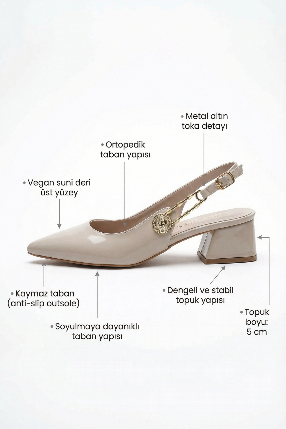 Les Souvenirs Portés Serisi Passage du Soir Bej Rugan 5 cm Sivri Burun Slingback Ayakkabı | Les Châtelets