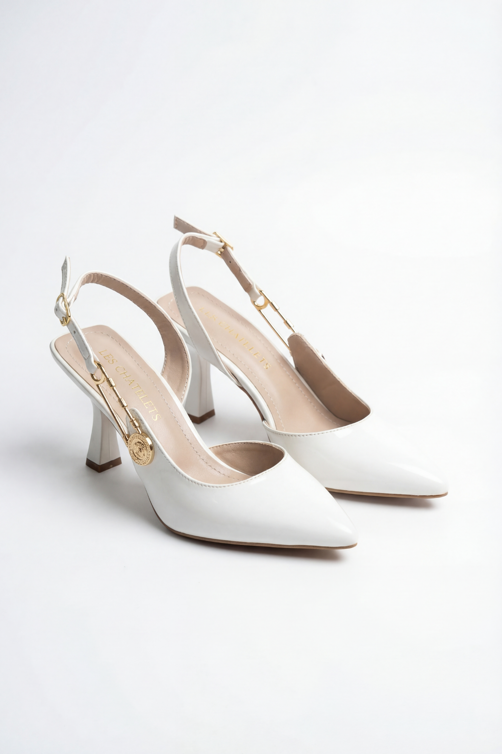 Passage du Soir Beyaz Rugan 7 cm Sivri Burun Slingback Ayakkabı | Les Châtelets