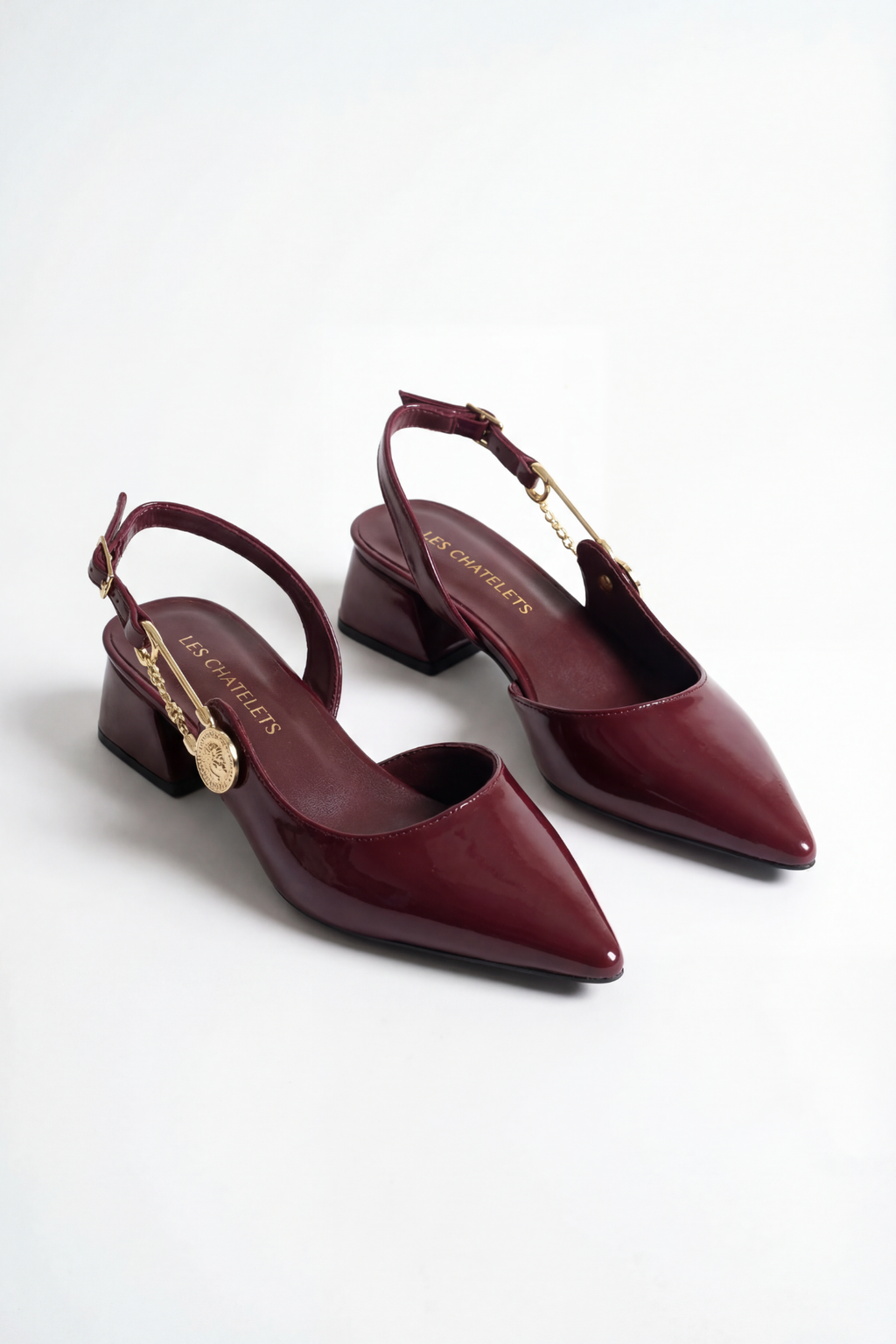 Les Souvenirs Portés Serisi Passage du Soir – Bordo Rugan 5 cm Sivri Burun Slingback Topuklu Ayakkabı