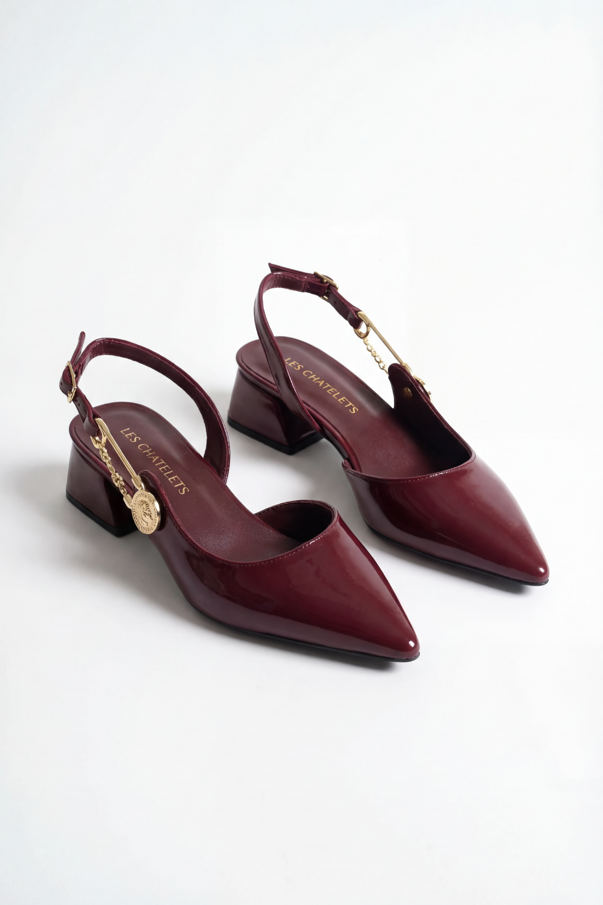 Les Souvenirs Portés Serisi Passage du Soir – Bordo Rugan 5 cm Sivri Burun Slingback Topuklu Ayakkabı