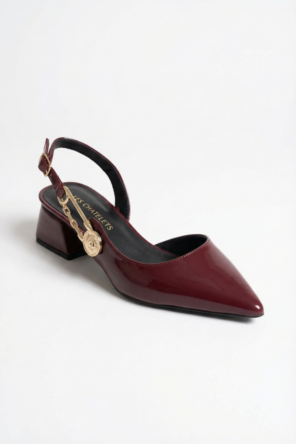 Les Souvenirs Portés Serisi Passage du Soir – Bordo Rugan 5 cm Sivri Burun Slingback Topuklu Ayakkabı