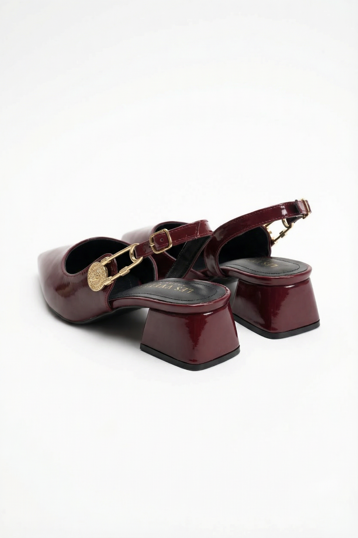 Les Souvenirs Portés Serisi Passage du Soir – Bordo Rugan 5 cm Sivri Burun Slingback Topuklu Ayakkabı