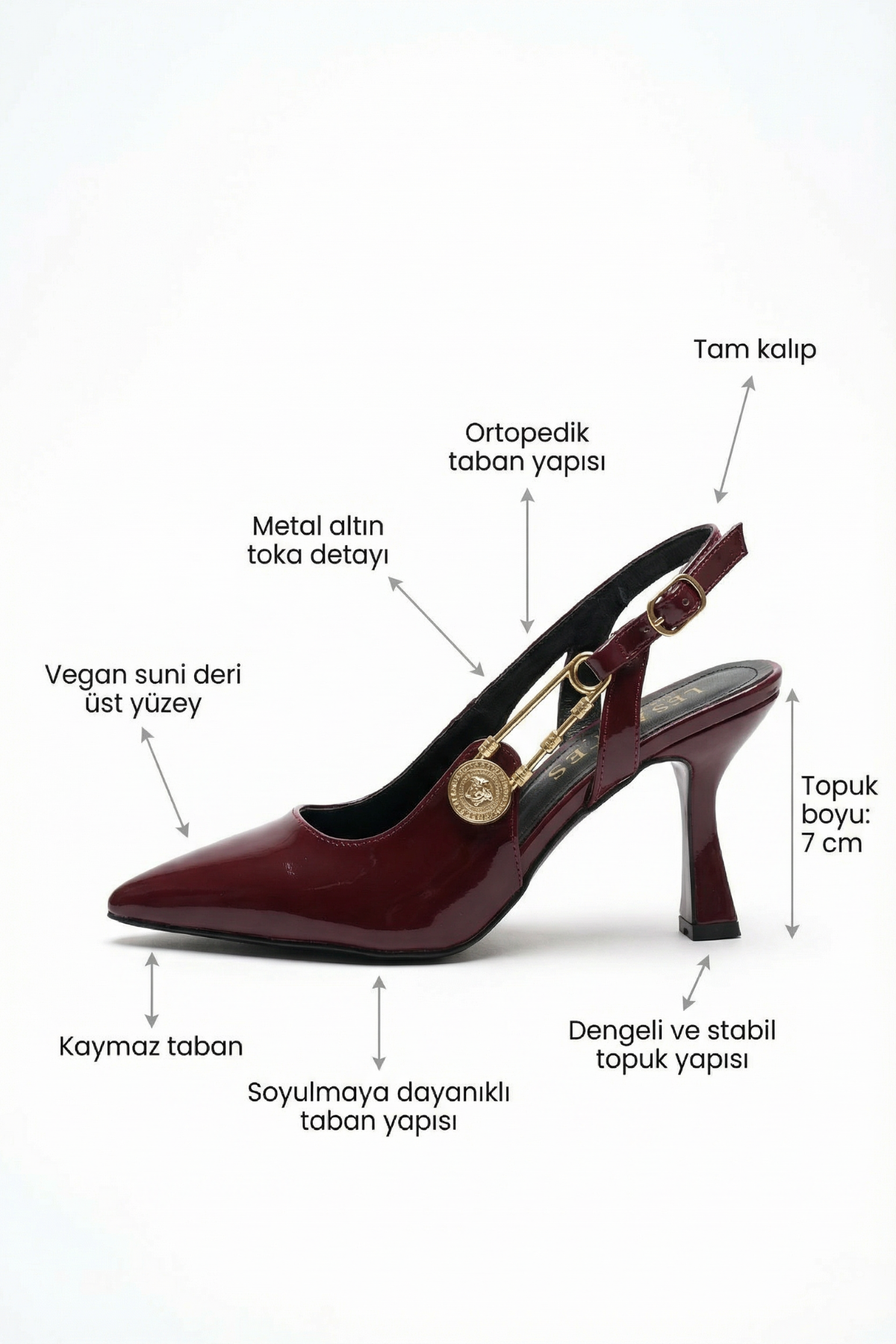Passage du Soir Bordo Rugan 7 cm Sivri Burun Slingback Ayakkabı | Les Châtelets