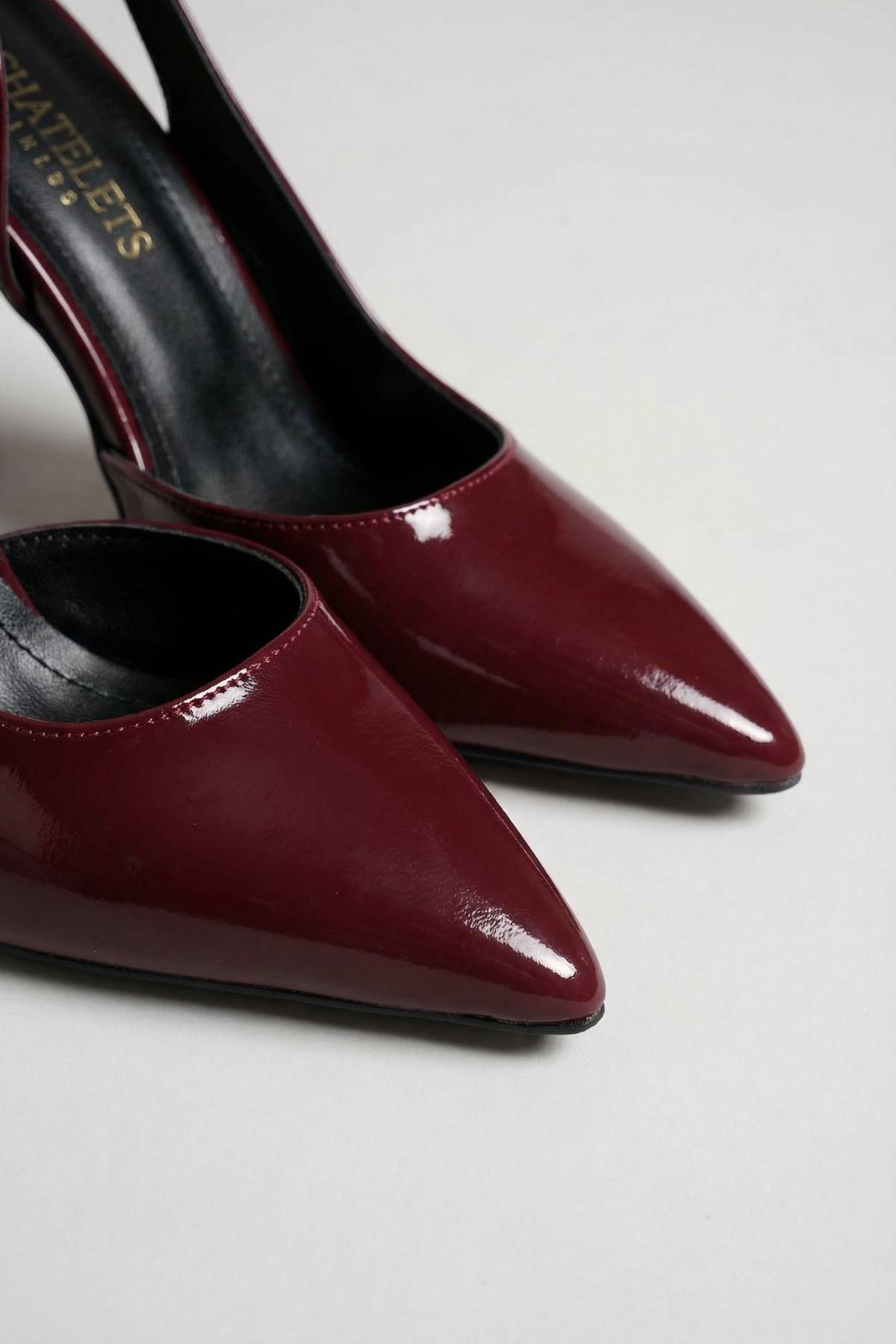 Les Souvenirs Portés Serisi Passage du Soir – Bordo Rugan 5 cm Sivri Burun Slingback Topuklu Ayakkabı