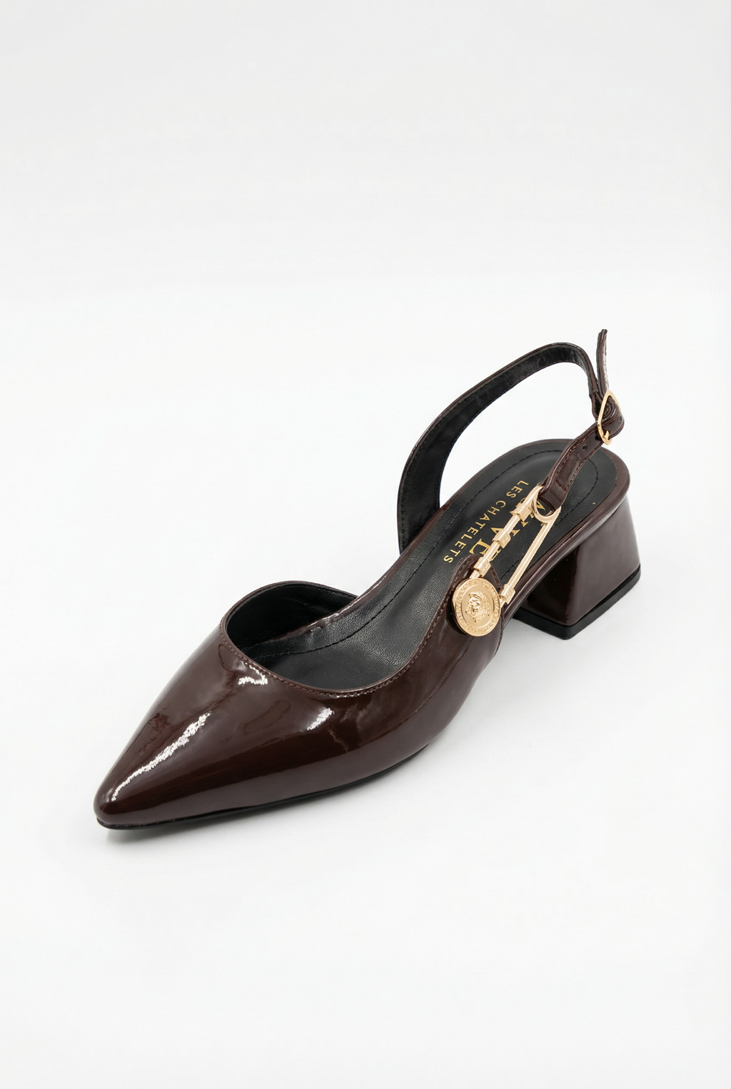 Passage du Soir – Kahverengi Rugan 5 cm Sivri Burun Slingback Topuklu Ayakkabı