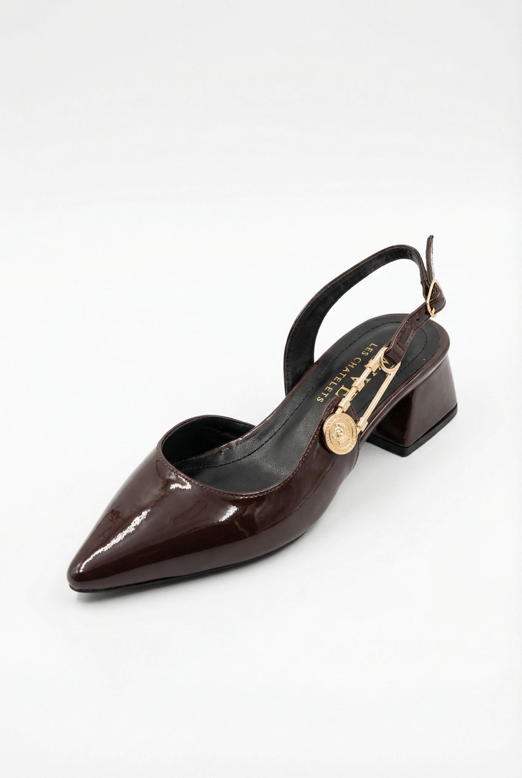 Passage du Soir – Kahverengi Rugan 5 cm Sivri Burun Slingback Topuklu Ayakkabı