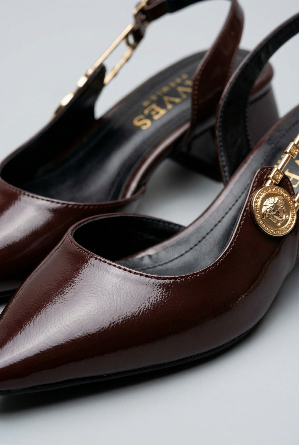 Passage du Soir – Kahverengi Rugan 5 cm Sivri Burun Slingback Topuklu Ayakkabı