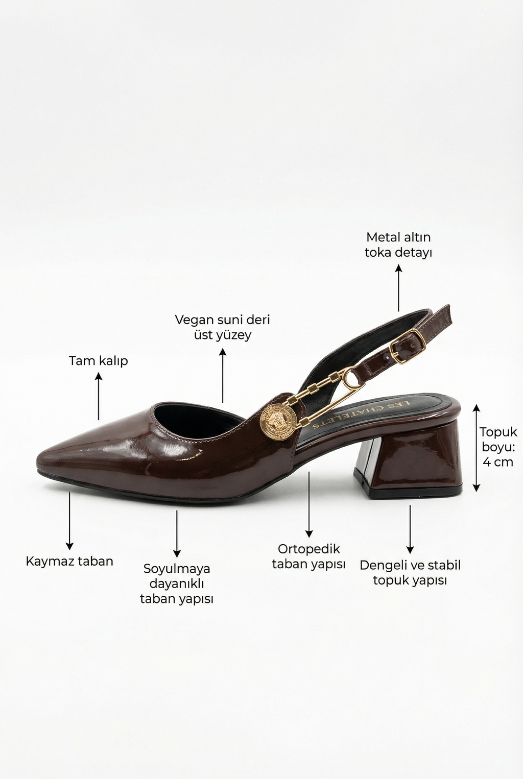 Passage du Soir – Kahverengi Rugan 5 cm Sivri Burun Slingback Topuklu Ayakkabı