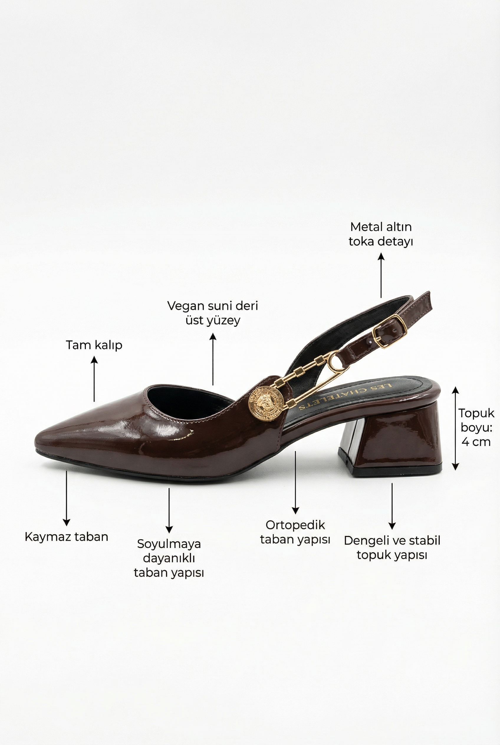 Passage du Soir – Kahverengi Rugan 5 cm Sivri Burun Slingback Topuklu Ayakkabı