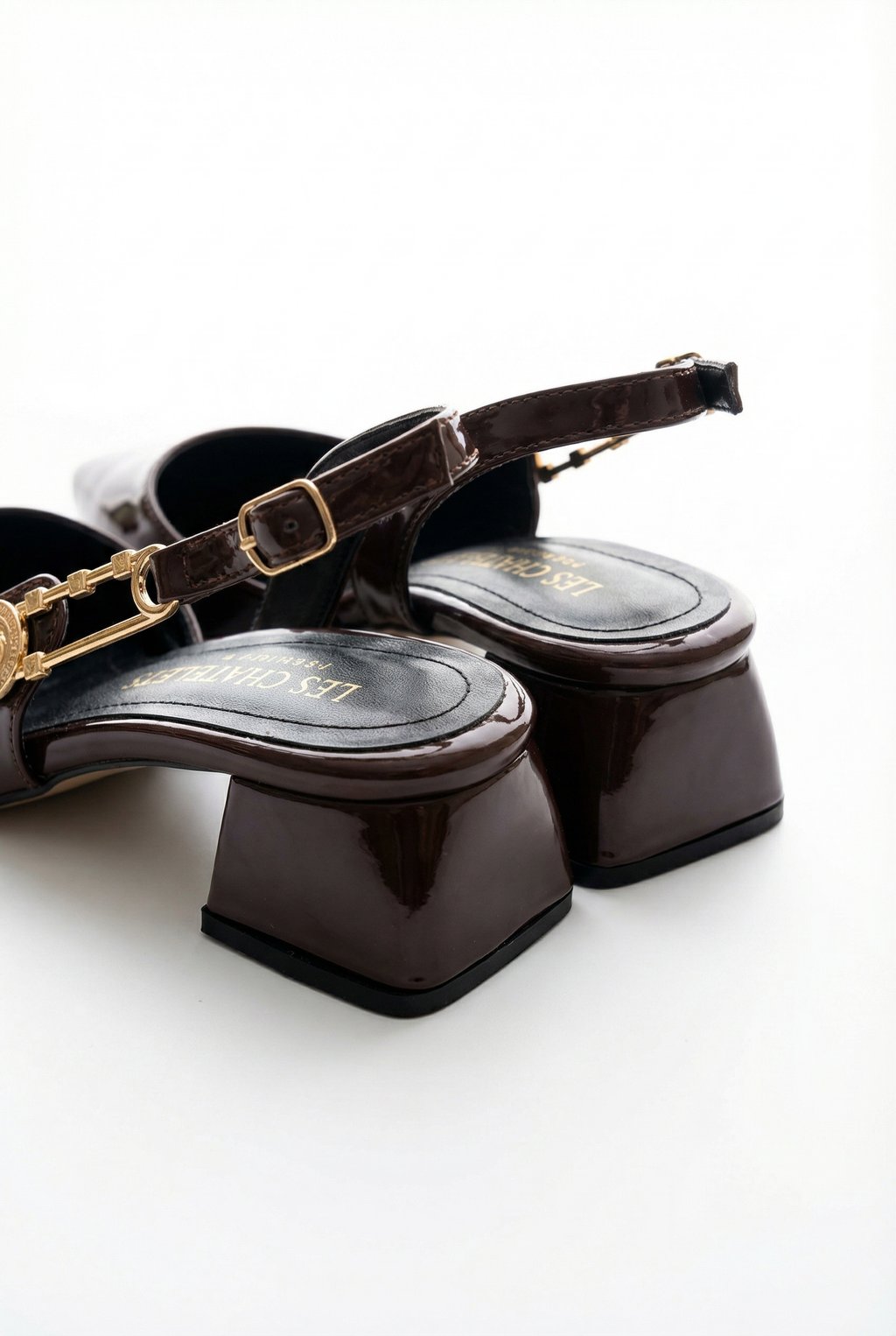 Passage du Soir – Kahverengi Rugan 5 cm Sivri Burun Slingback Topuklu Ayakkabı