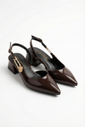 Passage du Soir – Kahverengi Rugan 5 cm Sivri Burun Slingback Topuklu Ayakkabı