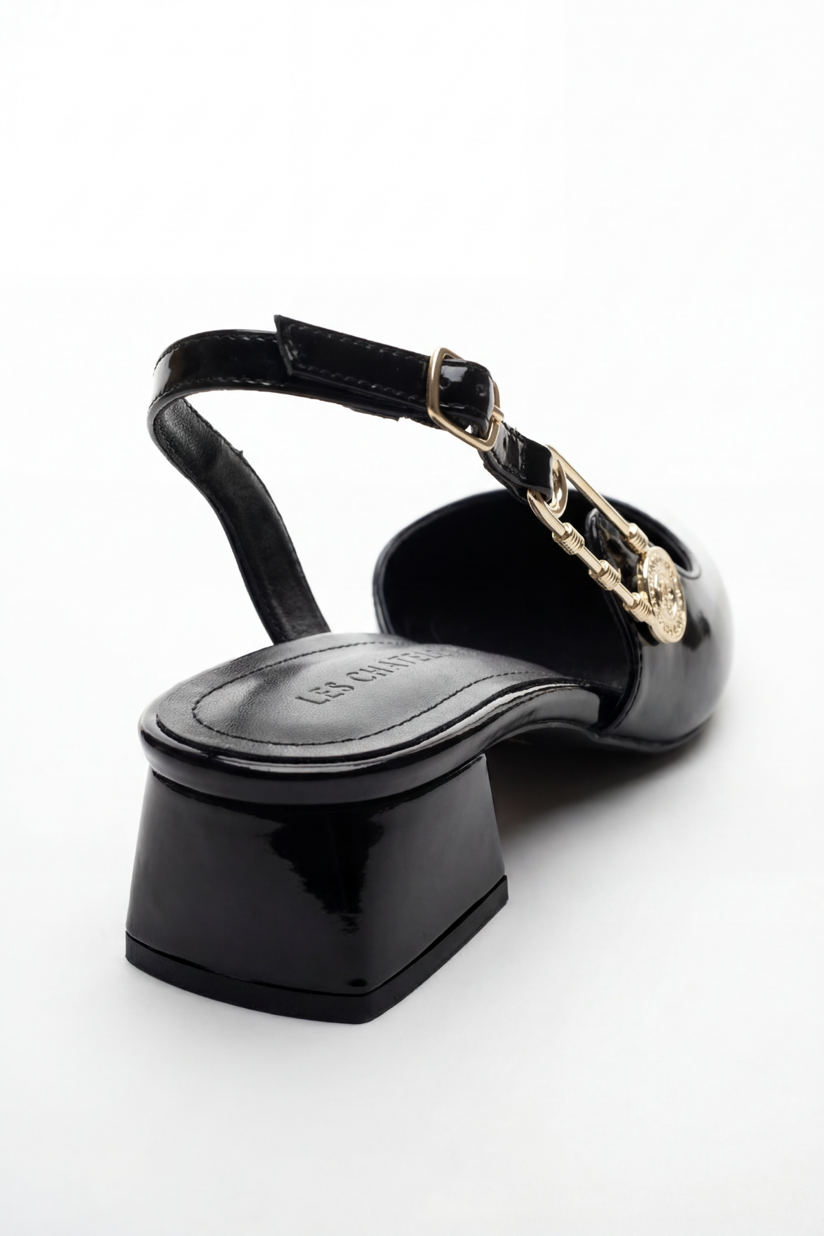 Les Souvenirs Portés Serisi Passage du Soir Siyah Rugan 5 cm Sivri Burun Slingback Ayakkabı | Les Châtelets