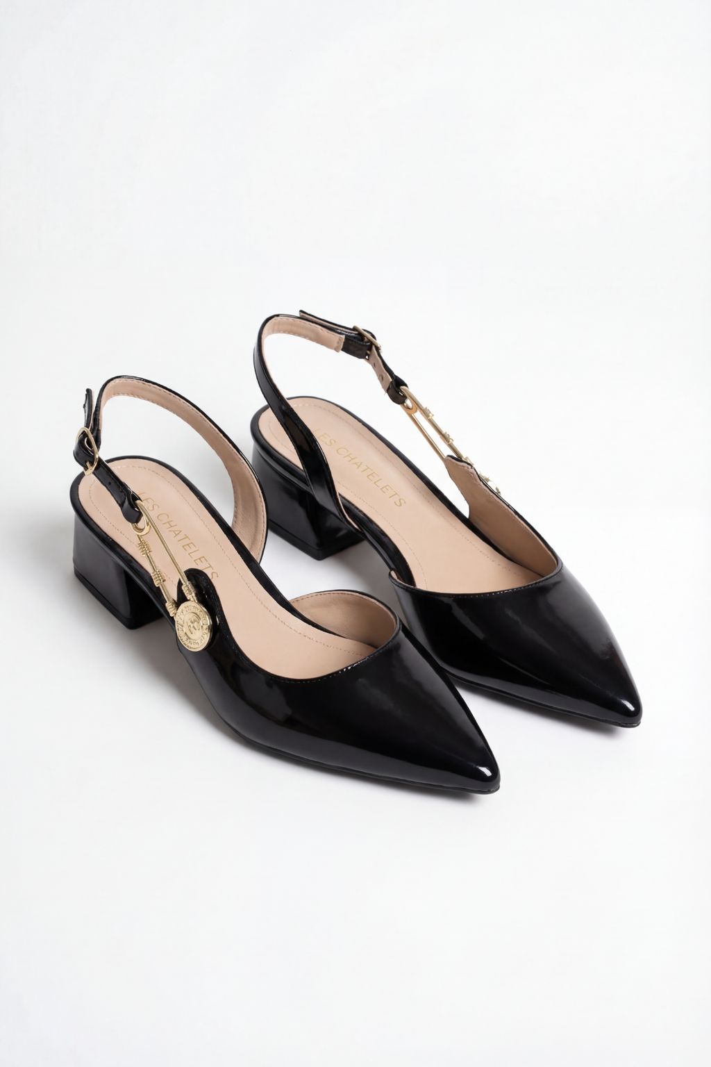 Les Souvenirs Portés Serisi Passage du Soir Siyah Rugan 5 cm Sivri Burun Slingback Ayakkabı | Les Châtelets