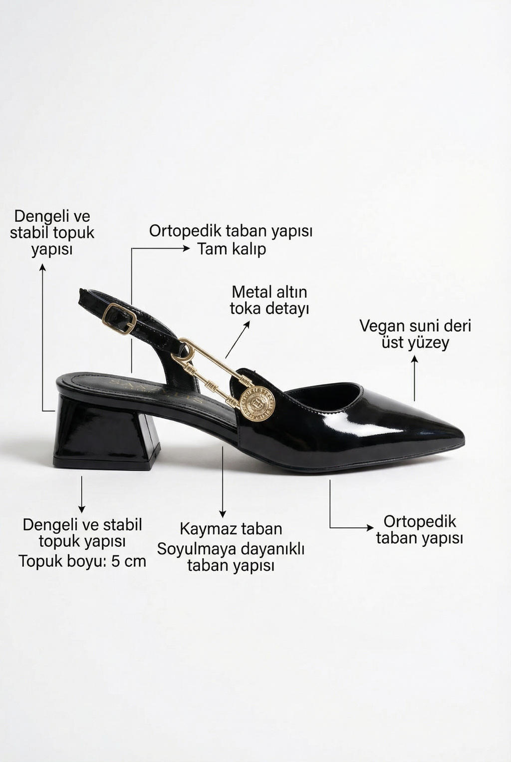 Les Souvenirs Portés Serisi Passage du Soir Siyah Rugan 5 cm Sivri Burun Slingback Ayakkabı | Les Châtelets