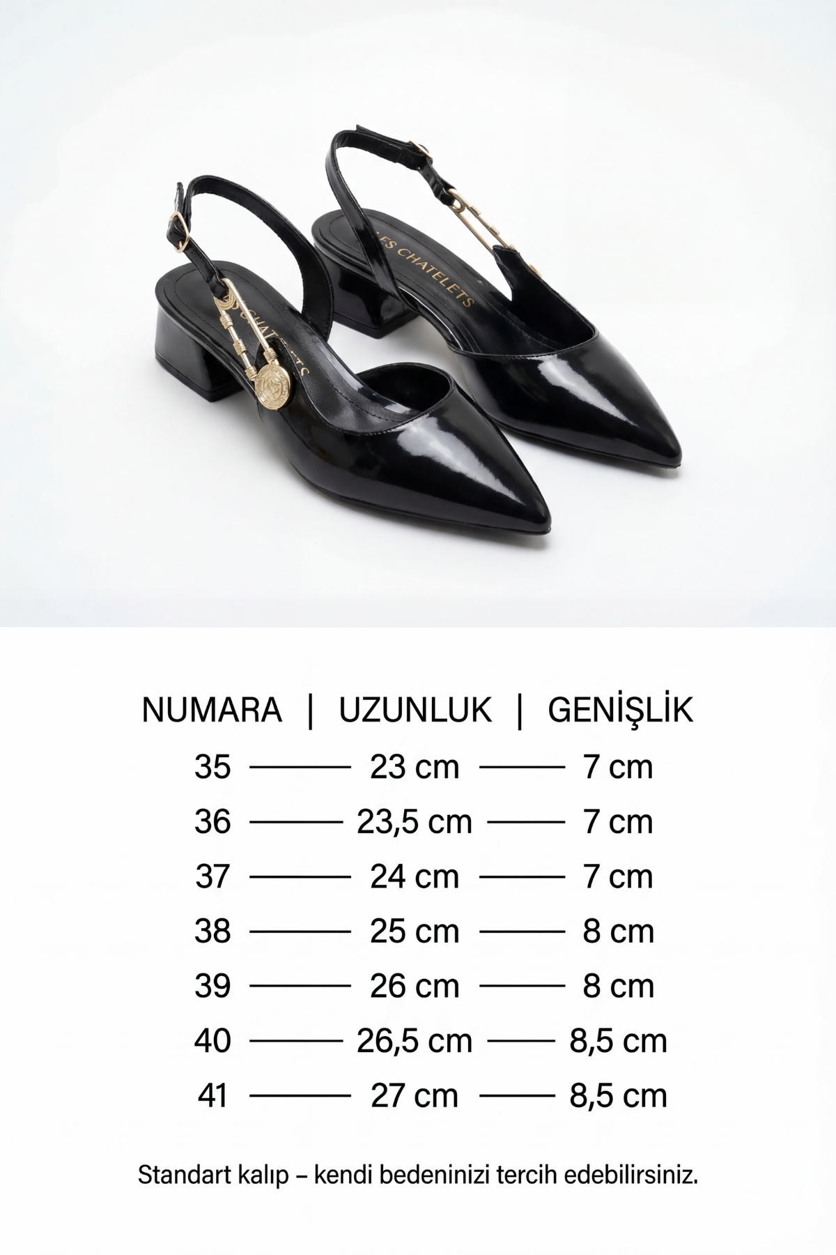 Les Souvenirs Portés Serisi Passage du Soir Siyah Rugan 5 cm Sivri Burun Slingback Ayakkabı | Les Châtelets