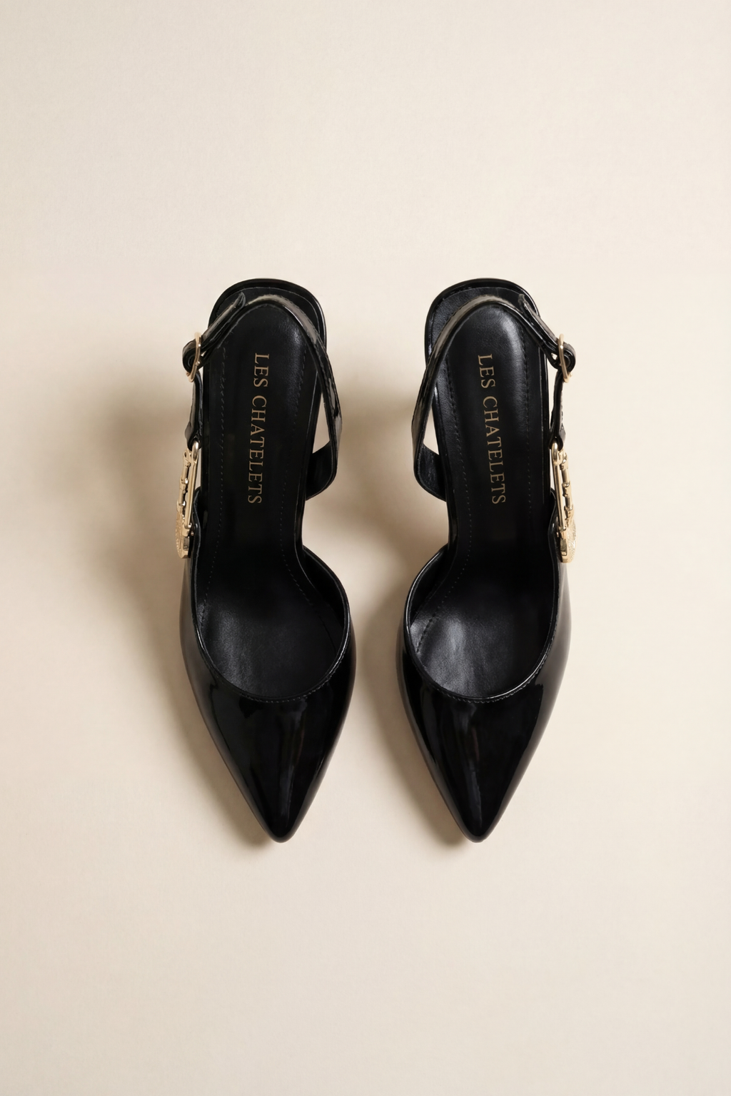 Passage du Soir – Siyah Rugan Sivri Burun Slingback Topuklu Ayakkabı