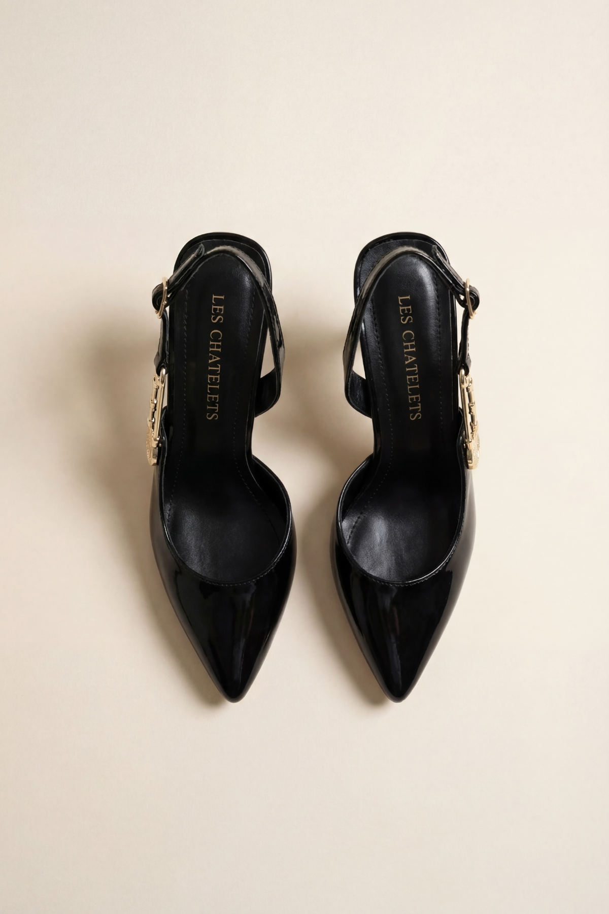 Passage du Soir – Siyah Rugan Sivri Burun Slingback Topuklu Ayakkabı