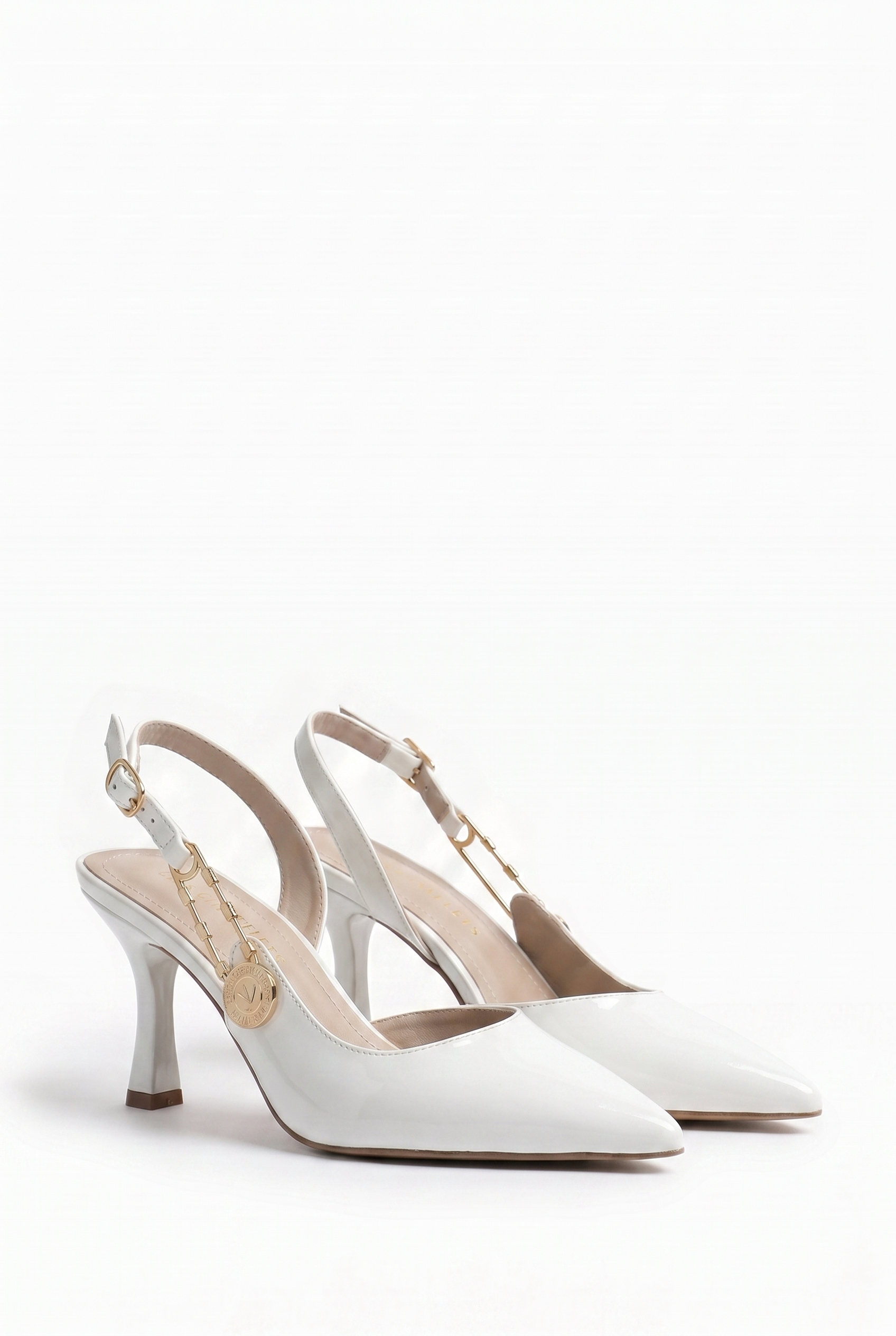Passage du Soir Beyaz Rugan 7 cm Sivri Burun Slingback Ayakkabı | Les Châtelets