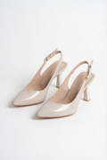 Les Souvenirs Portés Serisi Souvenir du Soir – Bej Rugan 9 cm Sivri Burun Slingback Topuklu Ayakkabı