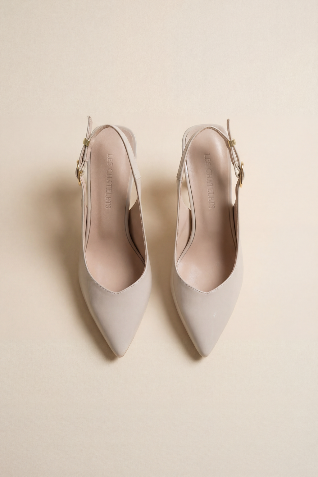 Les Souvenirs Portés Serisi Souvenir du Soir – Bej Rugan 9 cm Sivri Burun Slingback Topuklu Ayakkabı