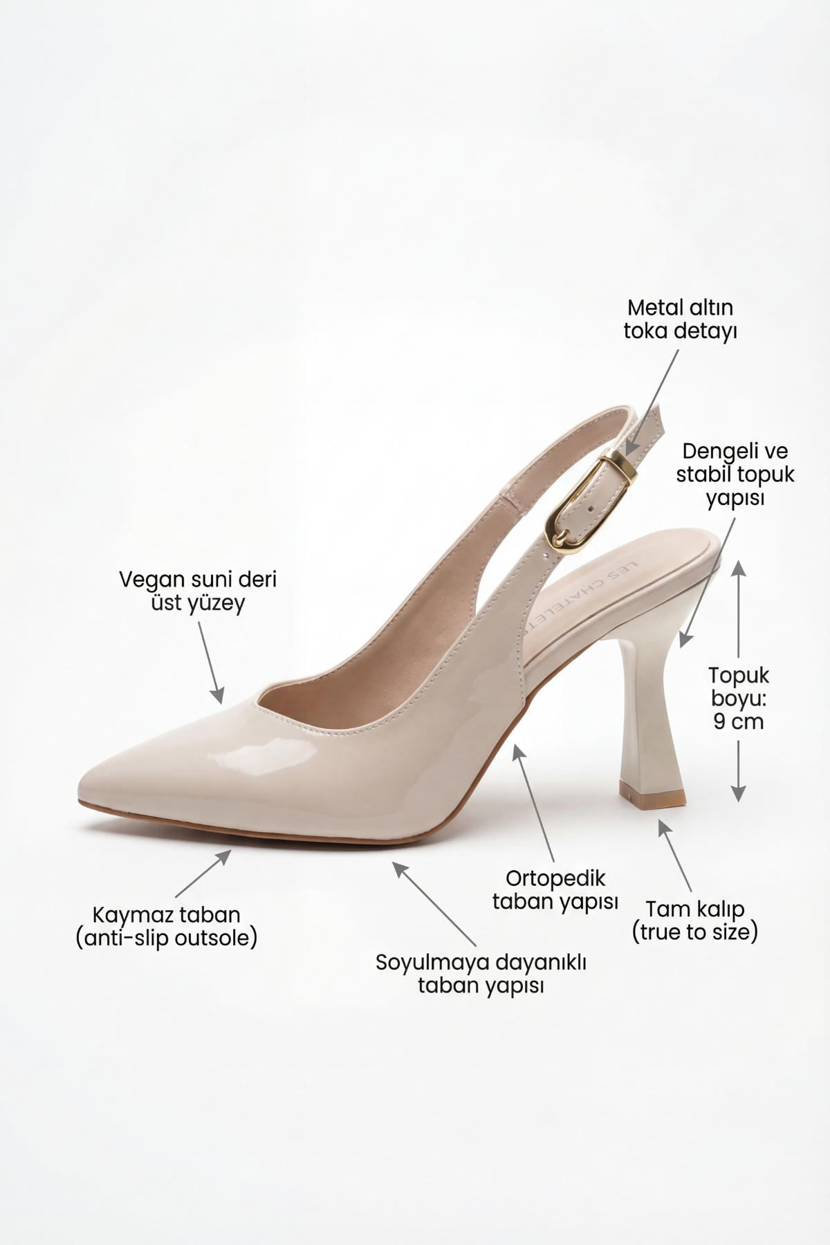 Les Souvenirs Portés Serisi Souvenir du Soir – Bej Rugan 9 cm Sivri Burun Slingback Topuklu Ayakkabı