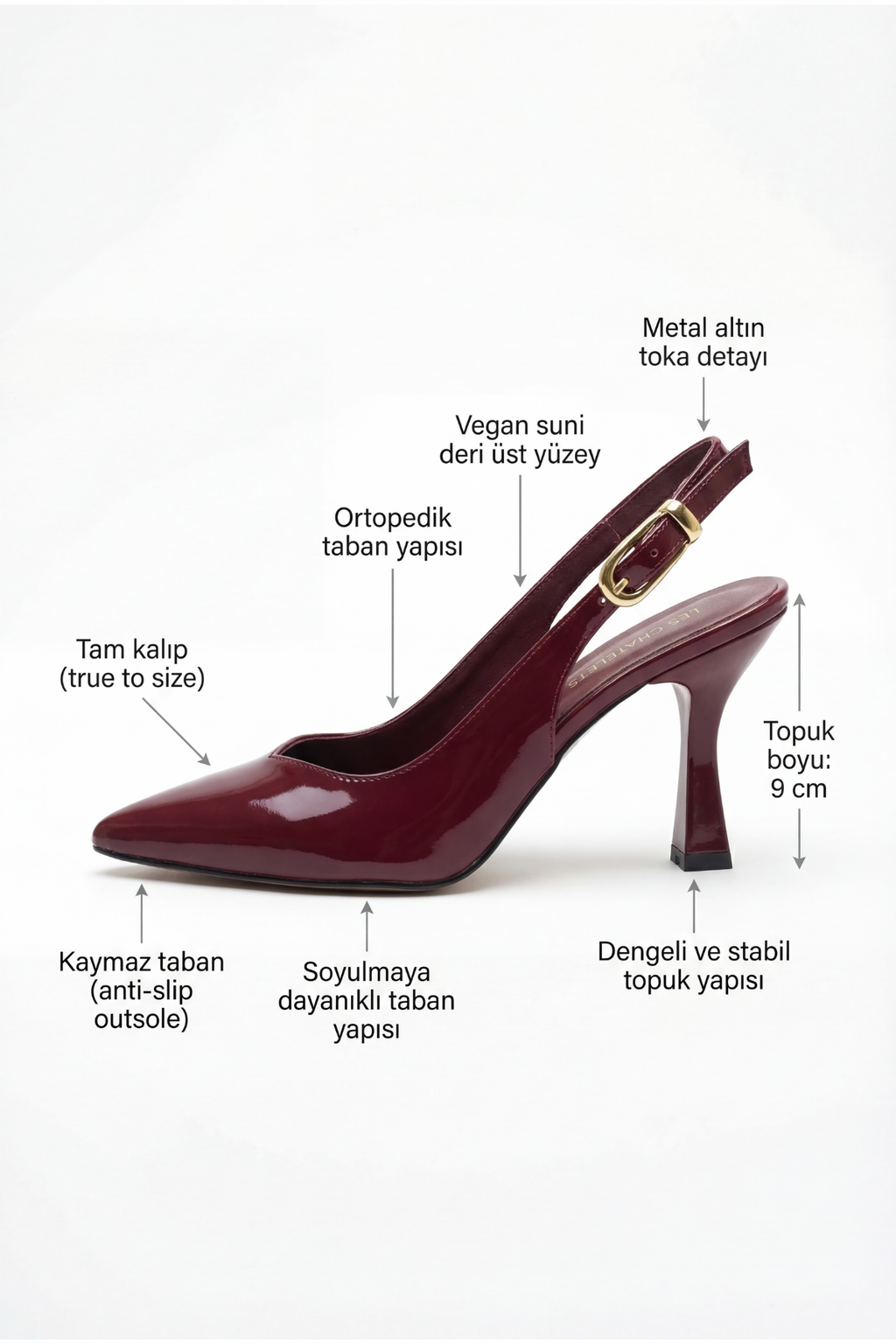 Les Souvenirs Portés Serisi Souvenir du Soir – Bordo Rugan 9 cm Sivri Burun Slingback Topuklu Ayakkabı