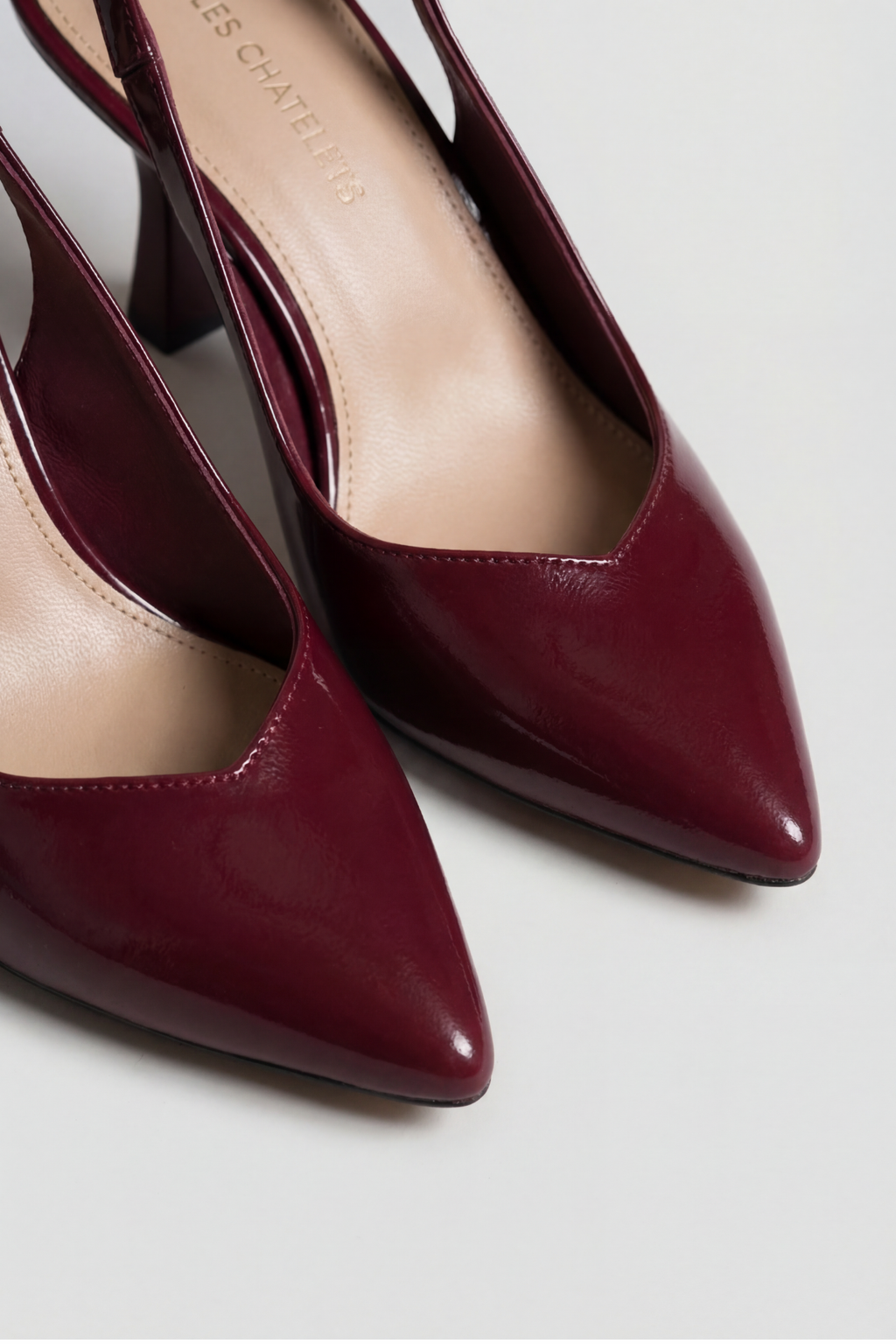 Les Souvenirs Portés Serisi Souvenir du Soir – Bordo Rugan 9 cm Sivri Burun Slingback Topuklu Ayakkabı