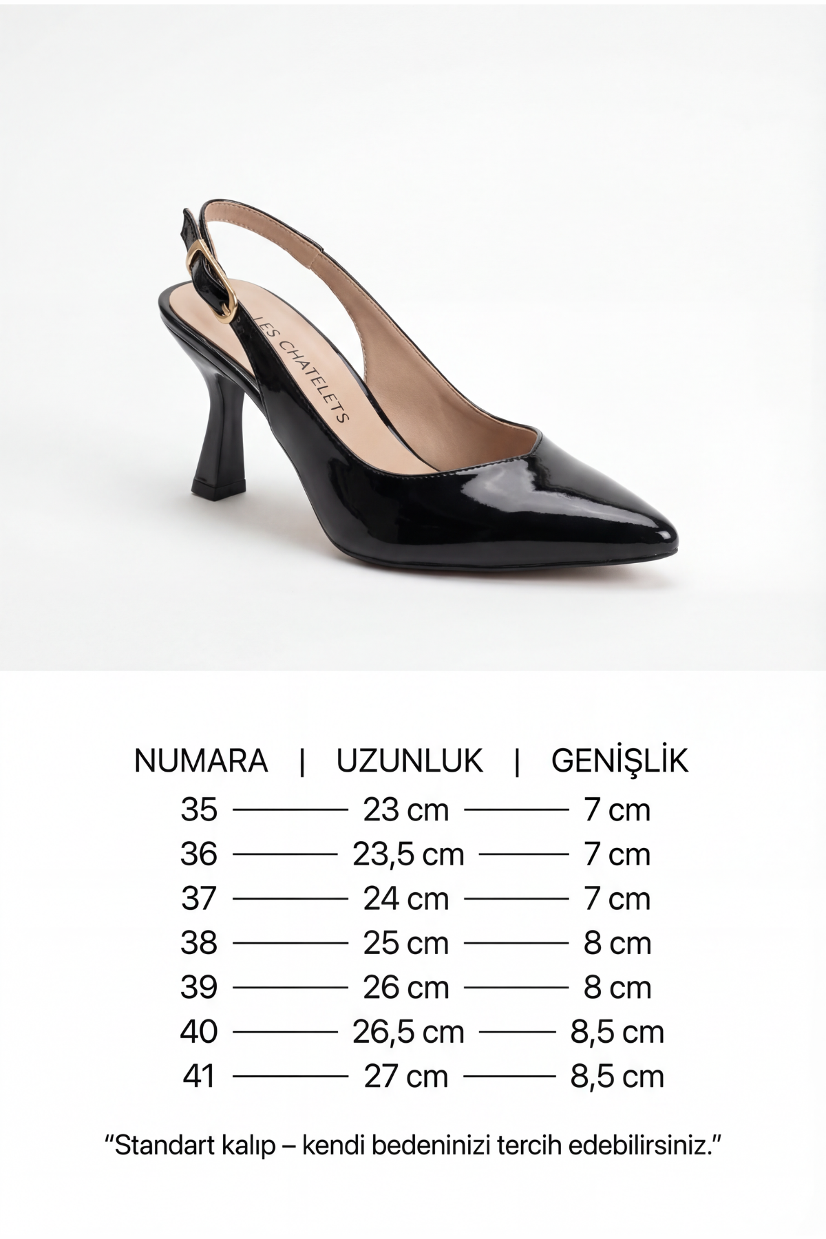 Les Souvenirs Portés Serisi Souvenir du Soir – Siyah Rugan 9 cm Sivri Burun Slingback Topuklu Ayakkabı